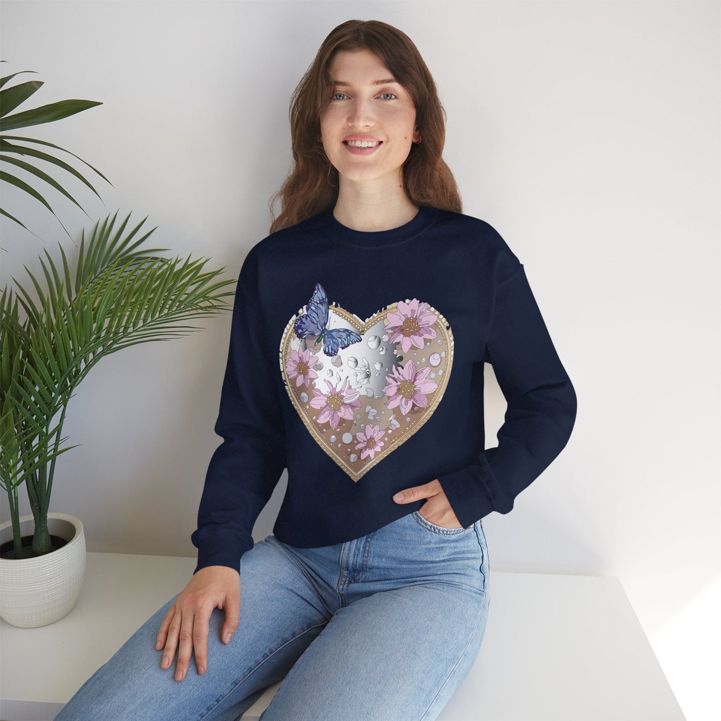 Floral Heart Love Sweatshirt For Valentines Day Unisex Heavy Blend Crewneck Sweatshirt