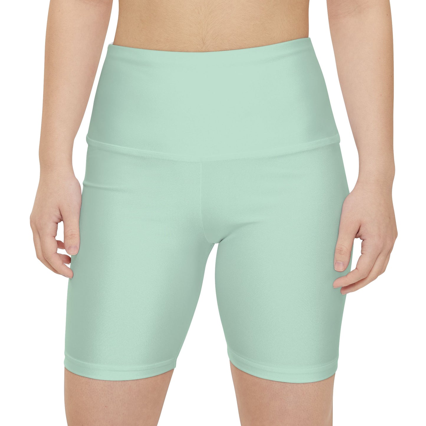 Pale Green Mint High-Waist Women's Workout Shorts — Comfortable Active Biker Shorts for Yoga & Running
