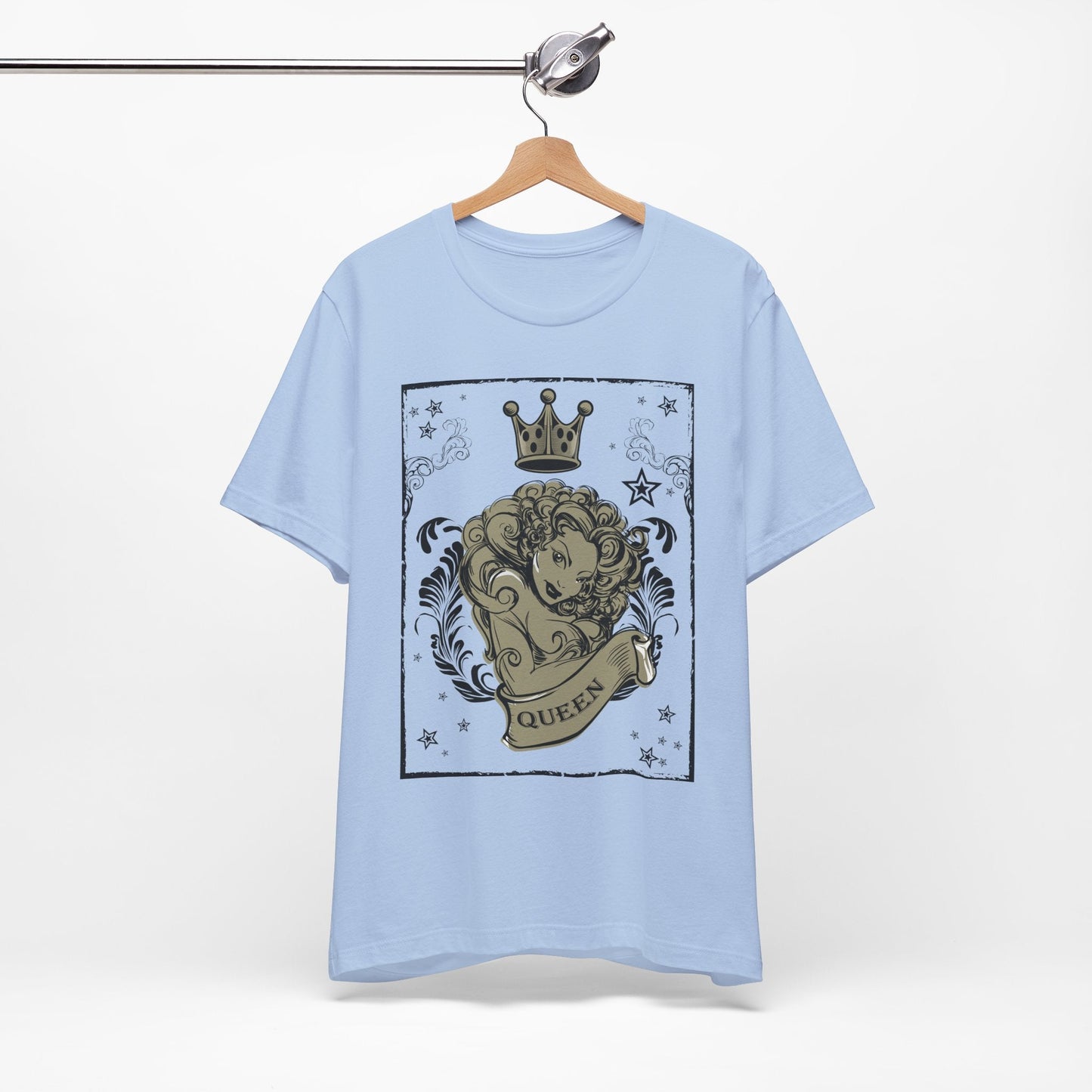 Crown Face Portrait Graphic Tee Vintage Floral Illustration Rock Band T-Shirt