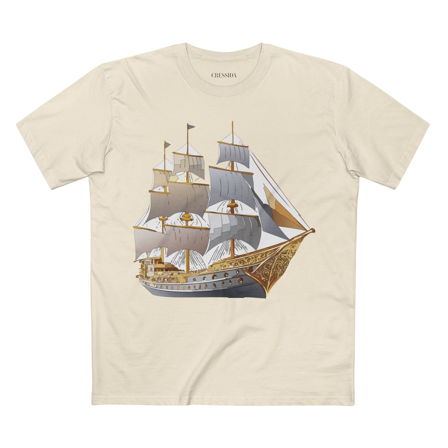 Ship Graphic Unisex 100 Cotton T-Shirt with Gold Frigate Art Design 17