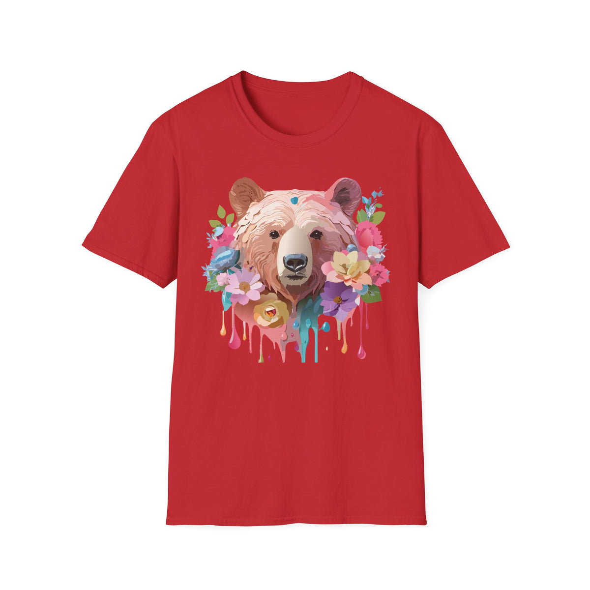 Floral Bear Portrait T-Shirt | Watercolor Flower Bear Tee