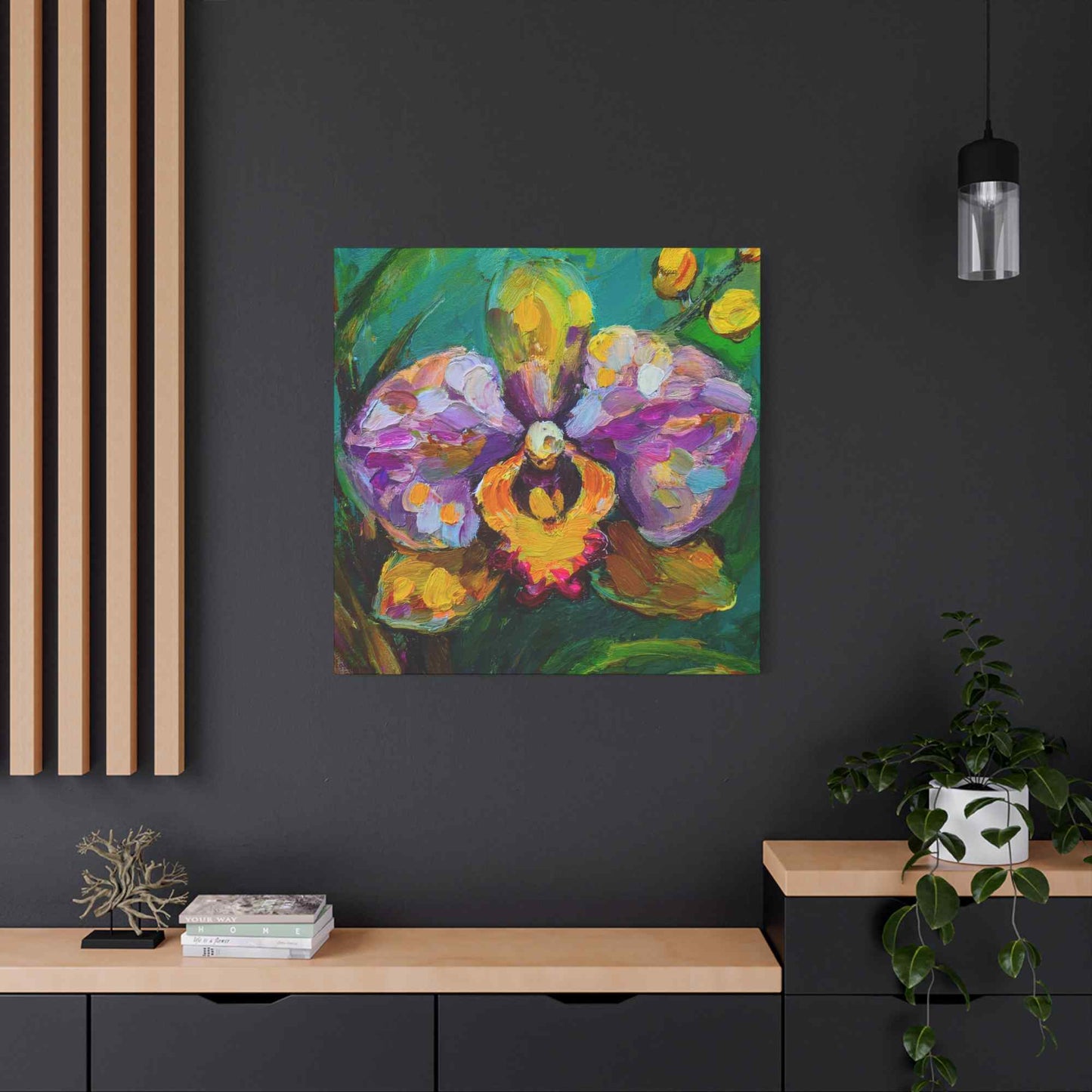 Purple Orchid Print Canvas, Floral Oil Paint Print 20x20, 24x24, 30x30, 32x32, 36x36 Art Design Pine-Wood Inner Frame MC-131