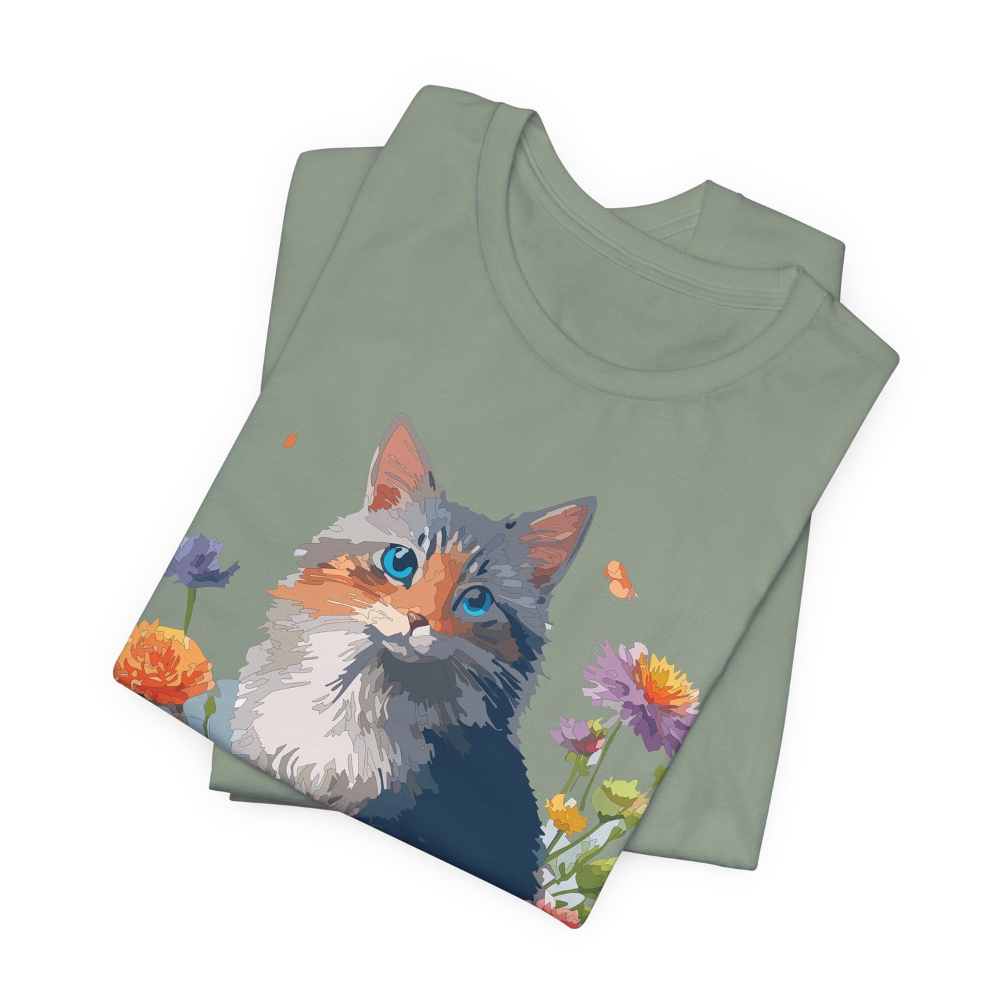 Floral Cat Tee, Animal Shirt, Cat Shirt, Floral Tee, Flower T-shirt, T-Shirt with Animal, Summer Top with Art Design