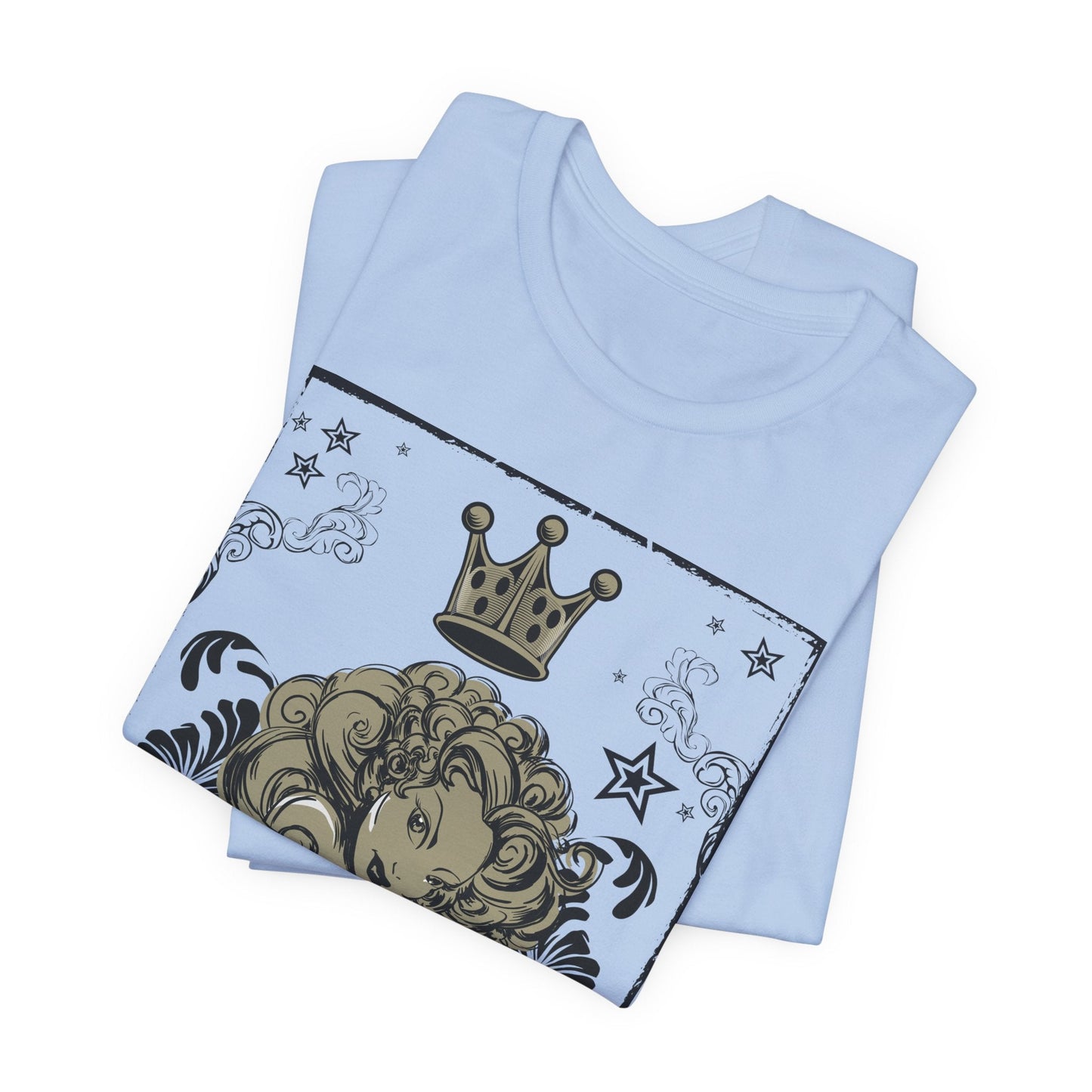 Crown Face Portrait Graphic Tee Vintage Floral Illustration Rock Band T-Shirt