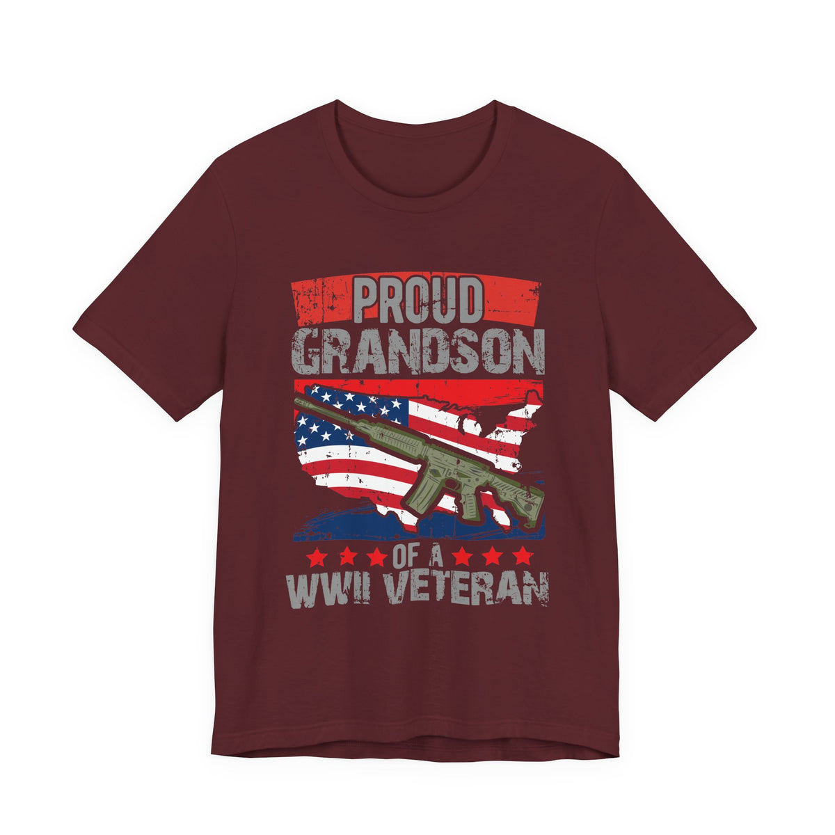 Proud Grandson of a WWII Veteran T-Shirt American Flag Rifle Graphic Unisex Cotton v16