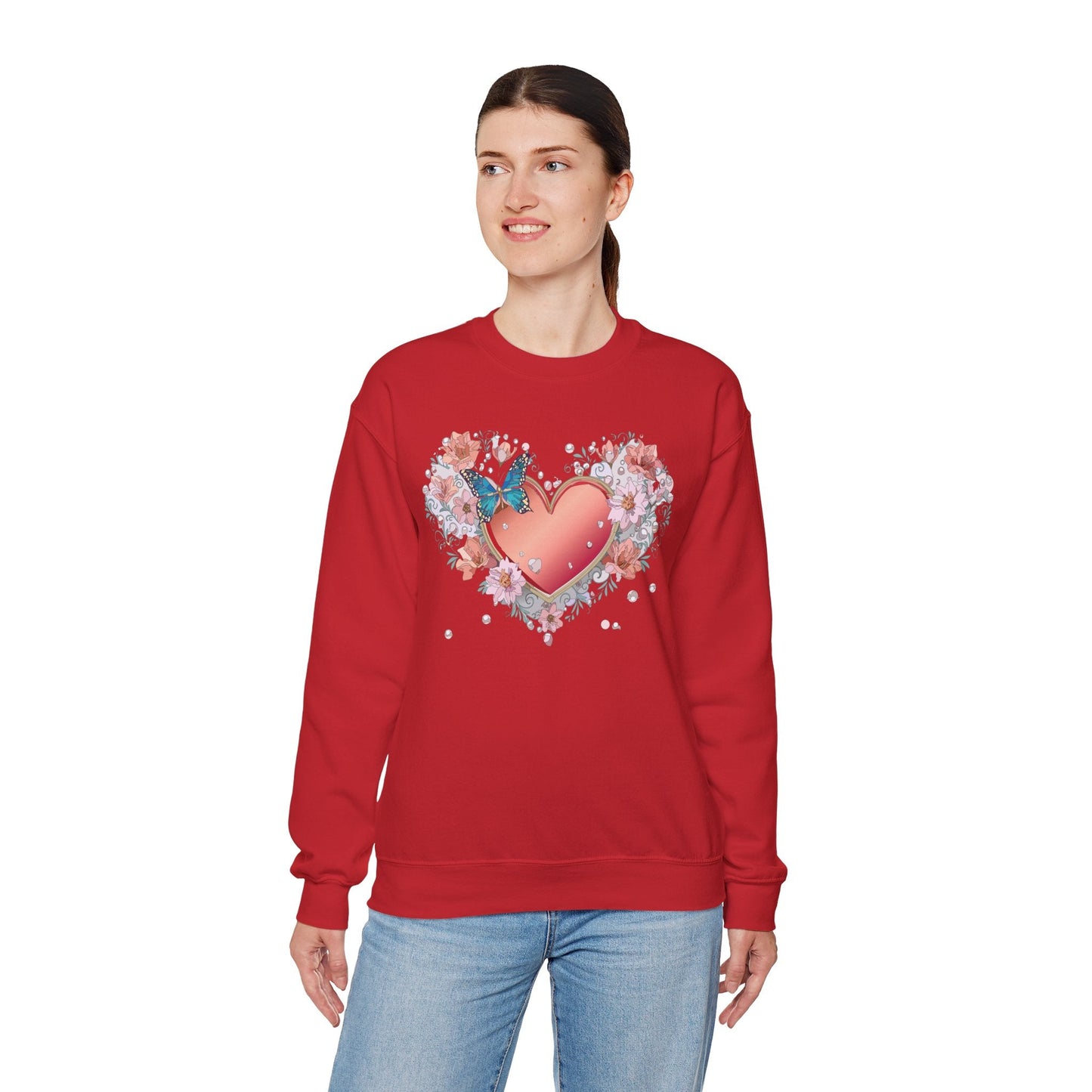 Unisex Floral Heart Sweatshirt With Love Graphic For Valentines Day Gift Cozy Winter Wear