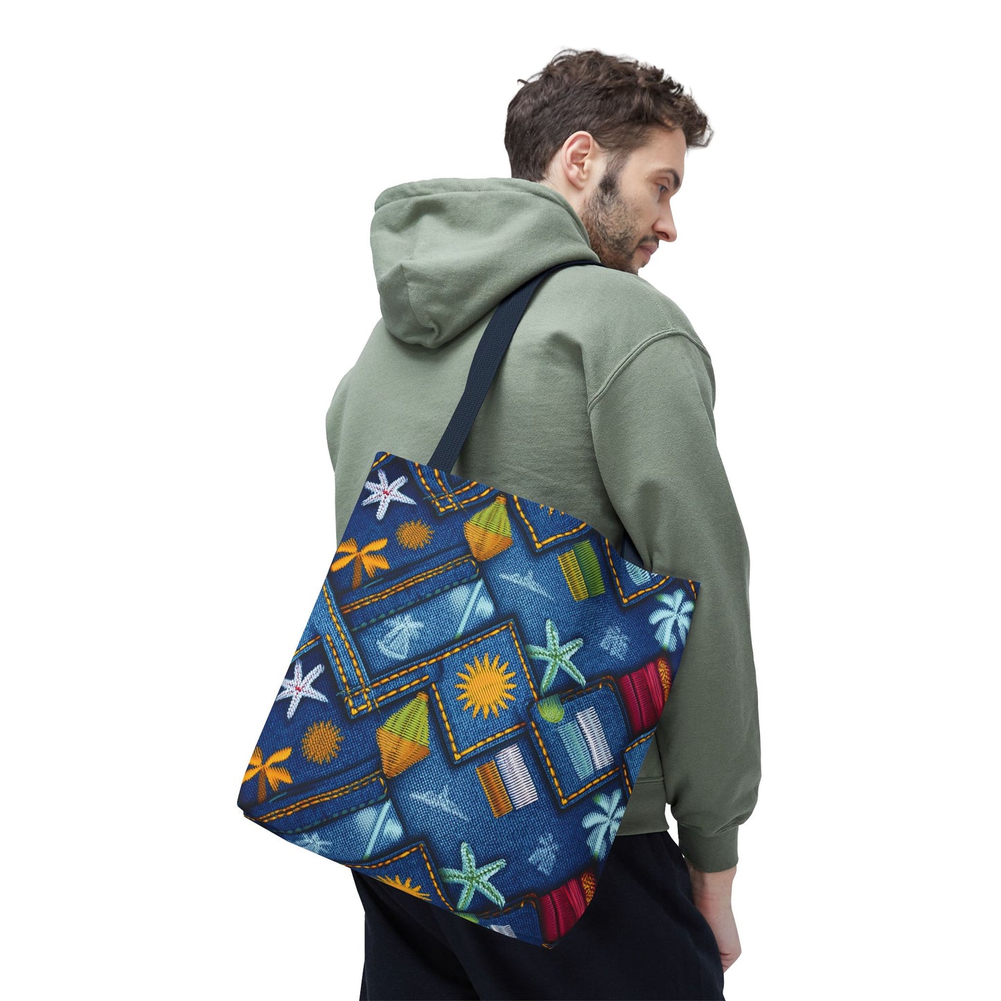 Denim Fabric Imitation Print Unisex Canvas Bag Poly Spun 3 Sizes Tote Bag 182-2