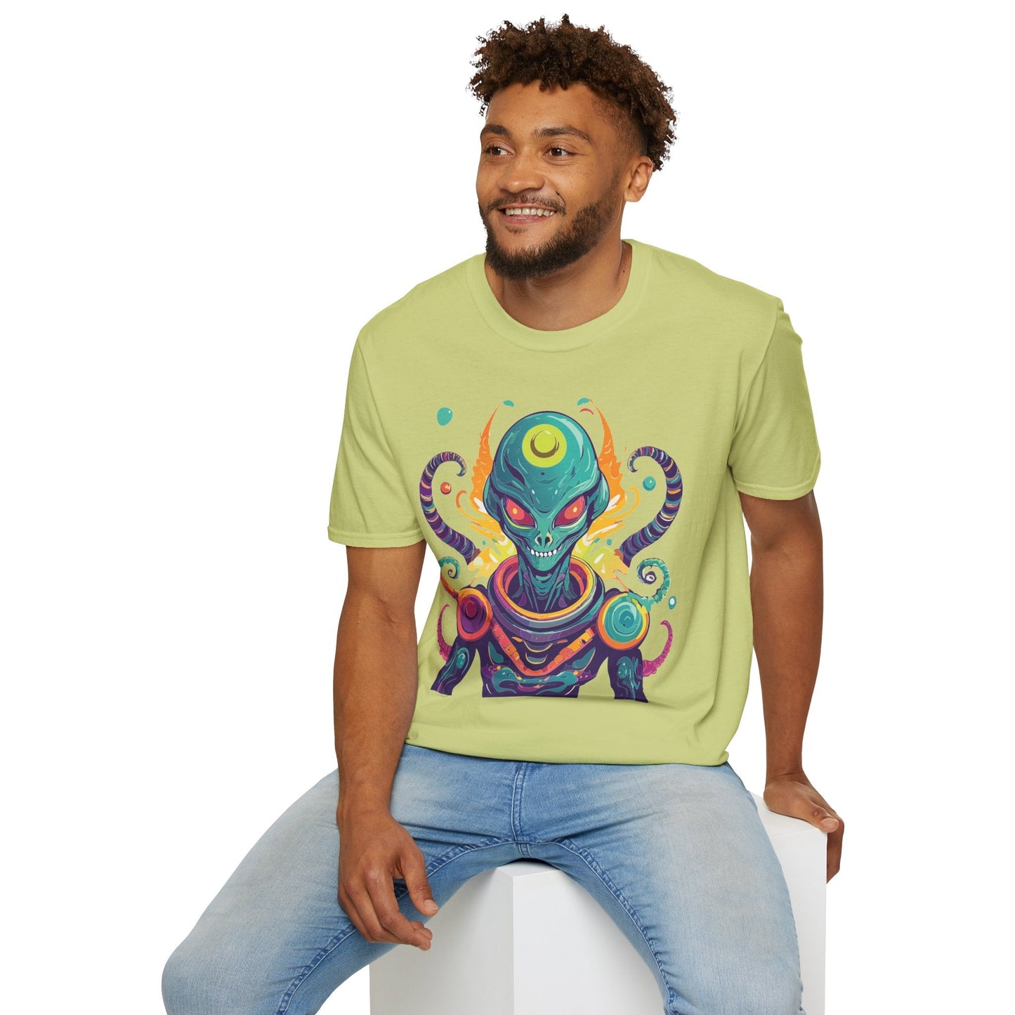 Alien Graphic Unisex Cotton Softstyle UFO Artwork Tee 7