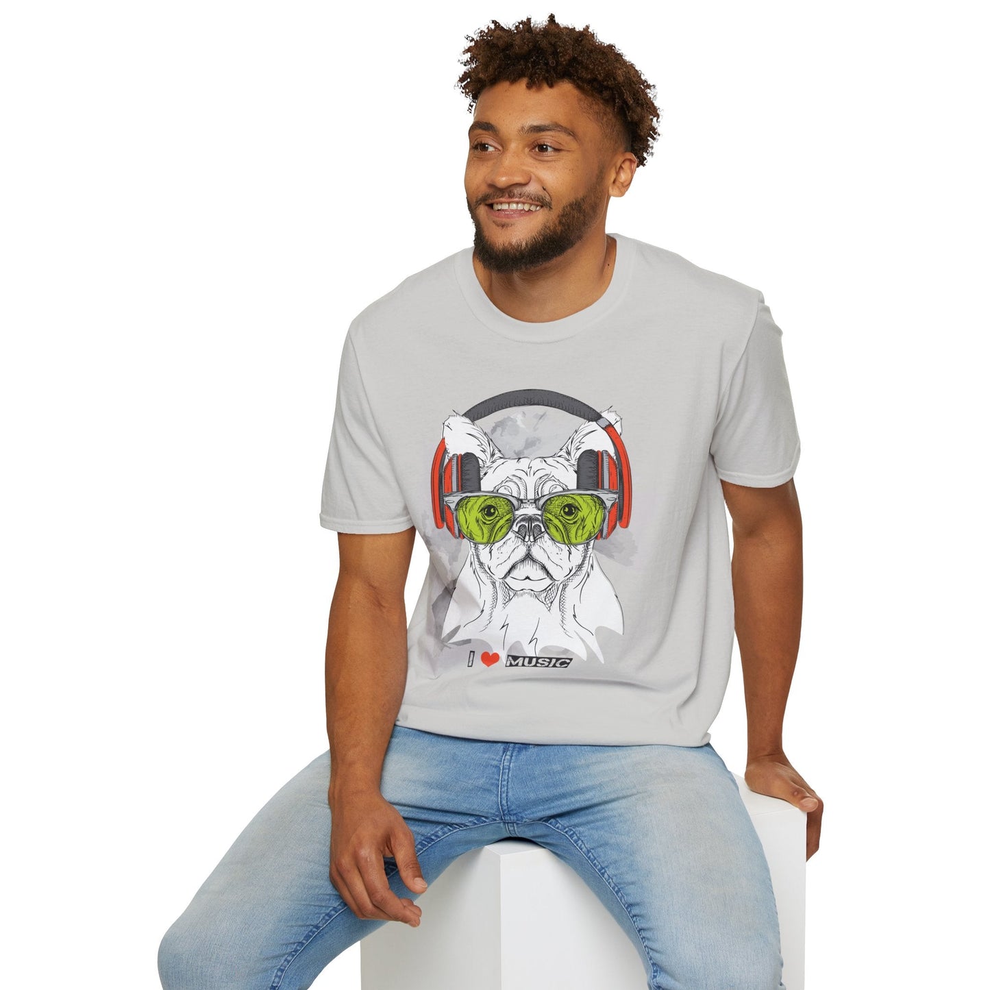 I Love Music Animals Shirt With Headphones Unisex Softstyle Tee 100 Percent Ring Spun Cotton