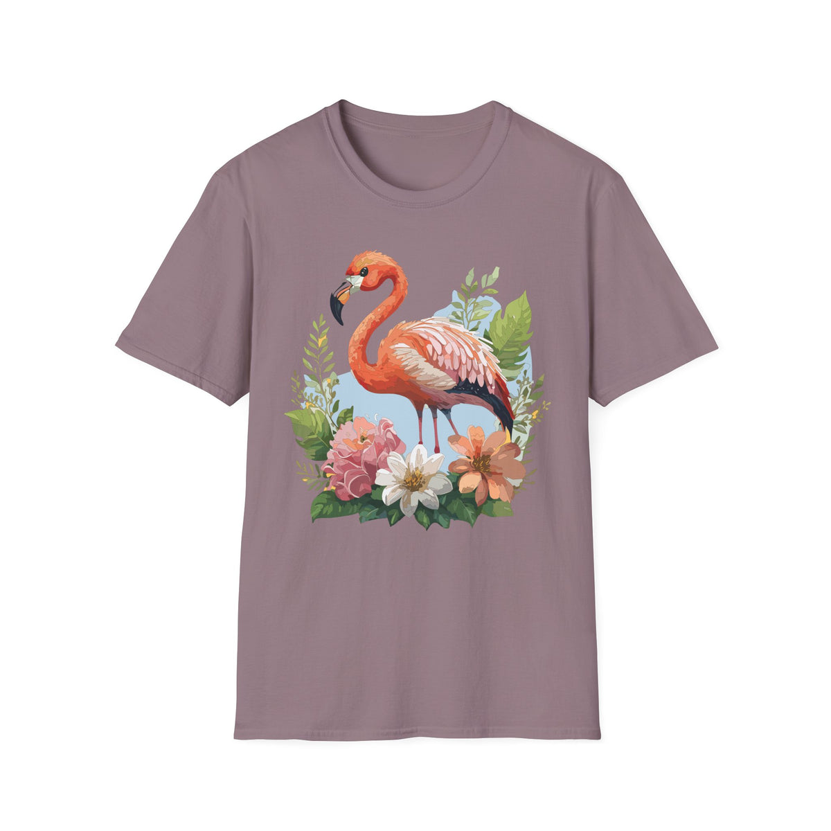 Pink Flamingo Illustration T-Shirt | Tropical Bird Floral Design