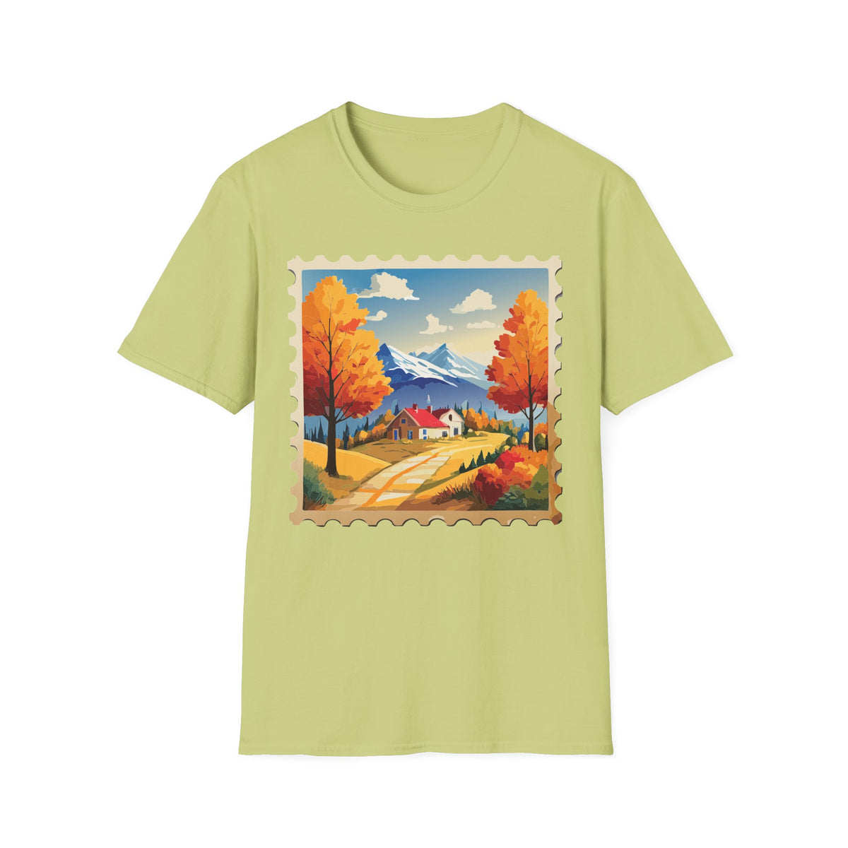 Autumn Mountain Landscape T-Shirt | Fall Trees Cabin Scenic Print