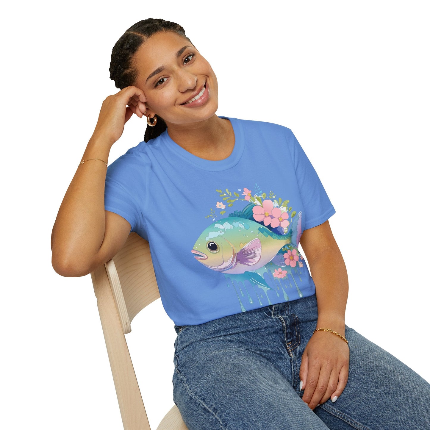 Fish Art Graphic Tee Unisex Gildan Softstyle 64000 100 Percent Ring Spun Cotton Comfortable Tee