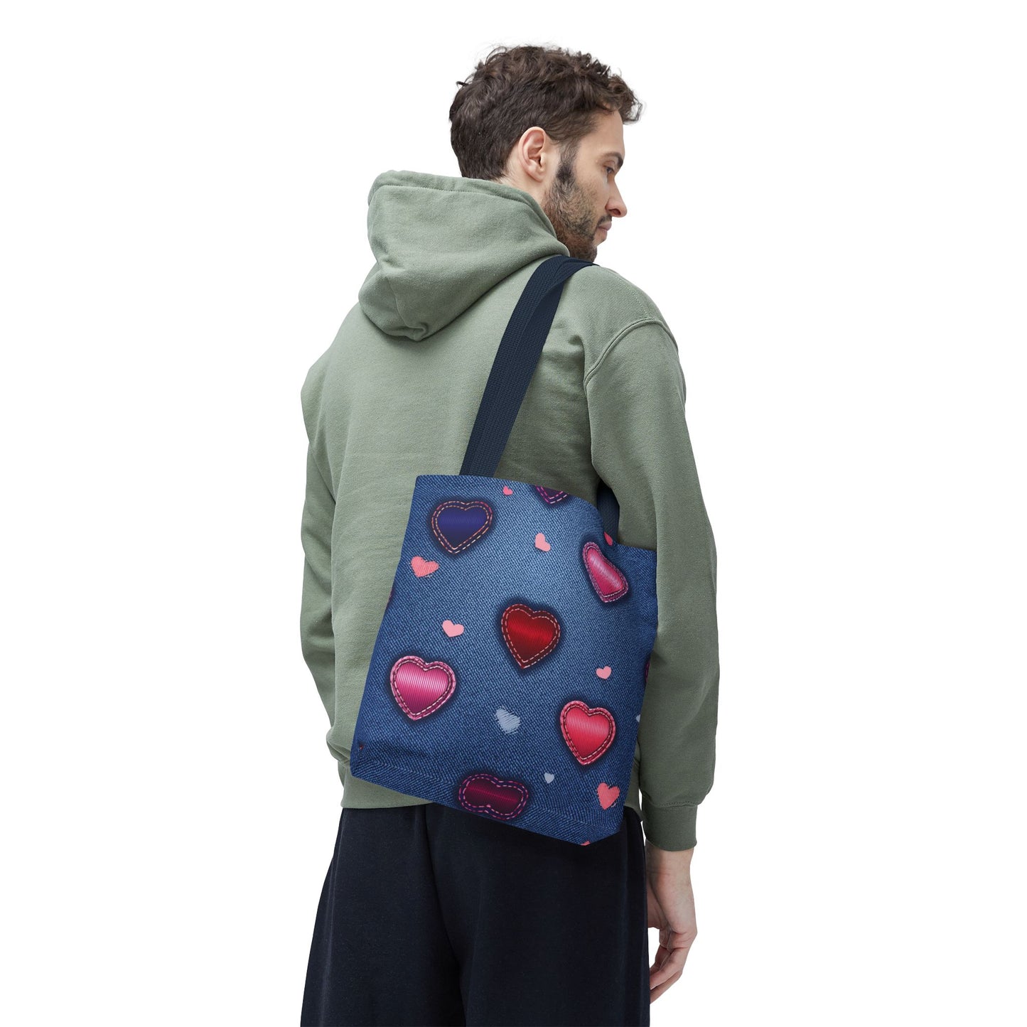 Love Day Graphic Design Denim Fabric Imitation Print Unisex Canvas Bag POLY 3 Sizes Tote Bag 201-26
