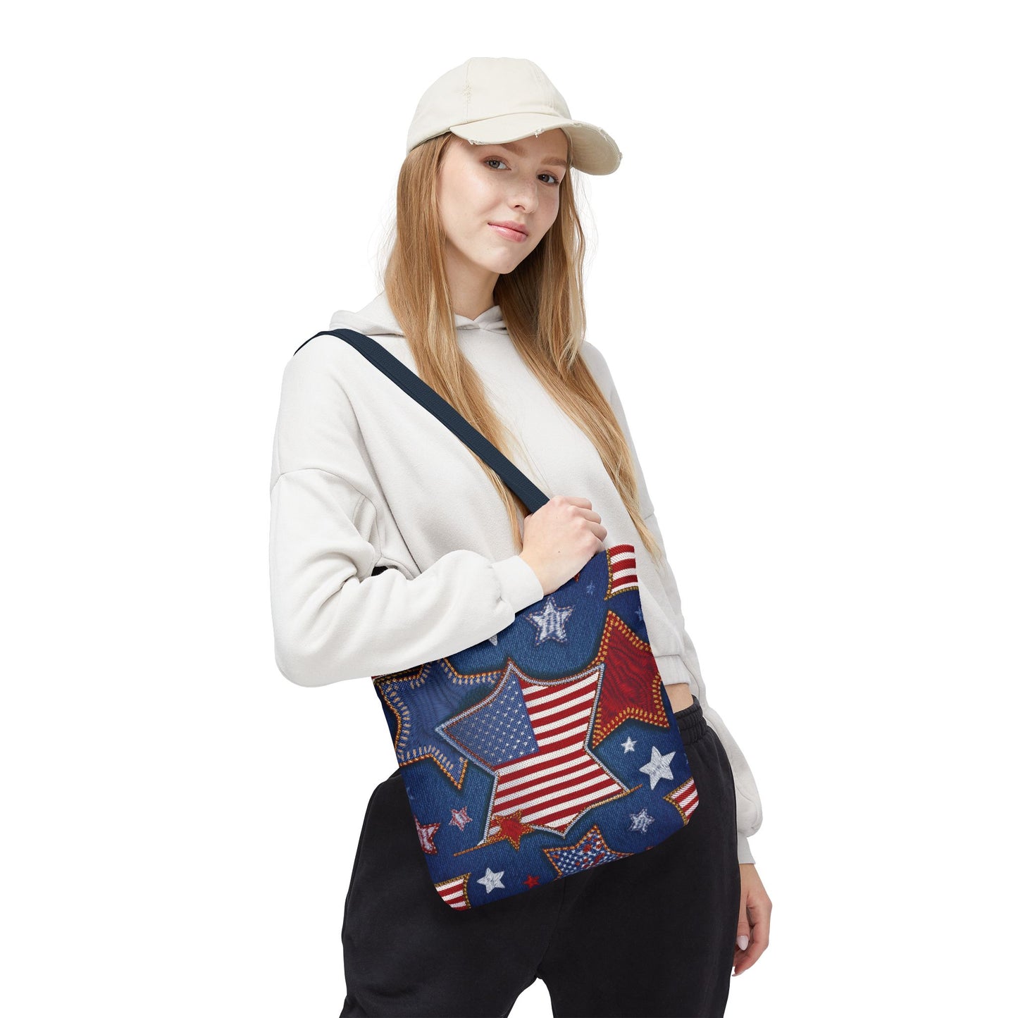 4th of July Graphic Denim Fabric Imitation Print Unisex Canvas Bag Poly Spun 3 Sizes Tote Bag 200-5