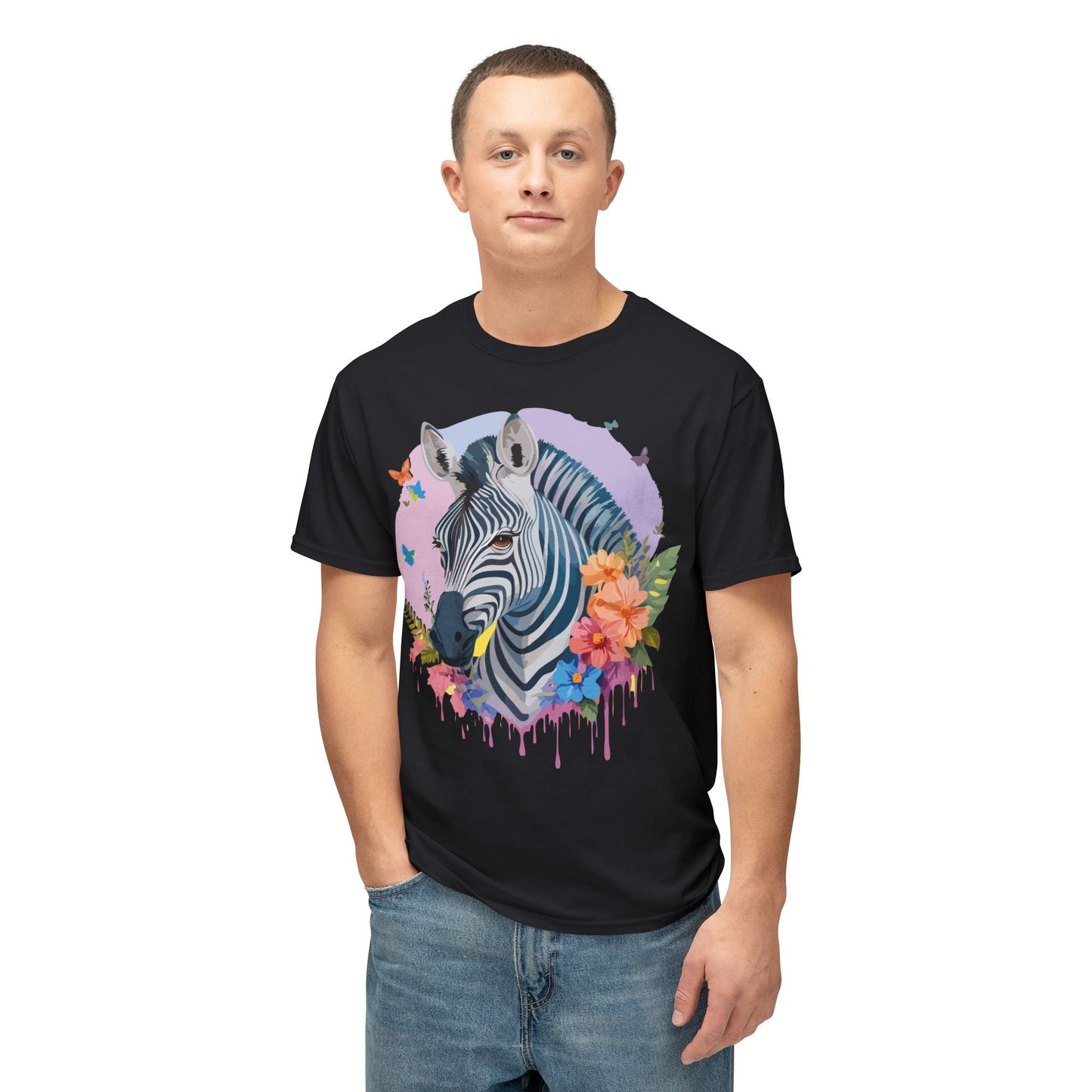 Unisex Zebra T Shirt With Art Print HD Cotton Vintage Zebra Tee Floral Design Graphic Tee