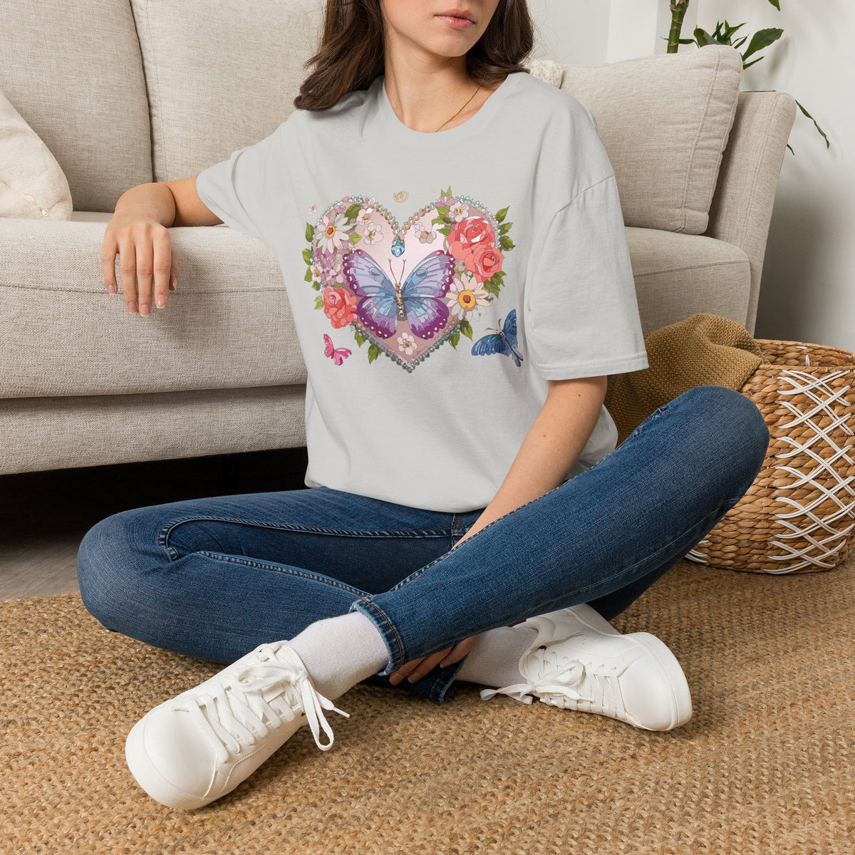 Floral Butterfly Heart Graphic Tee Unisex 100 Cotton Gildan T-Shirt