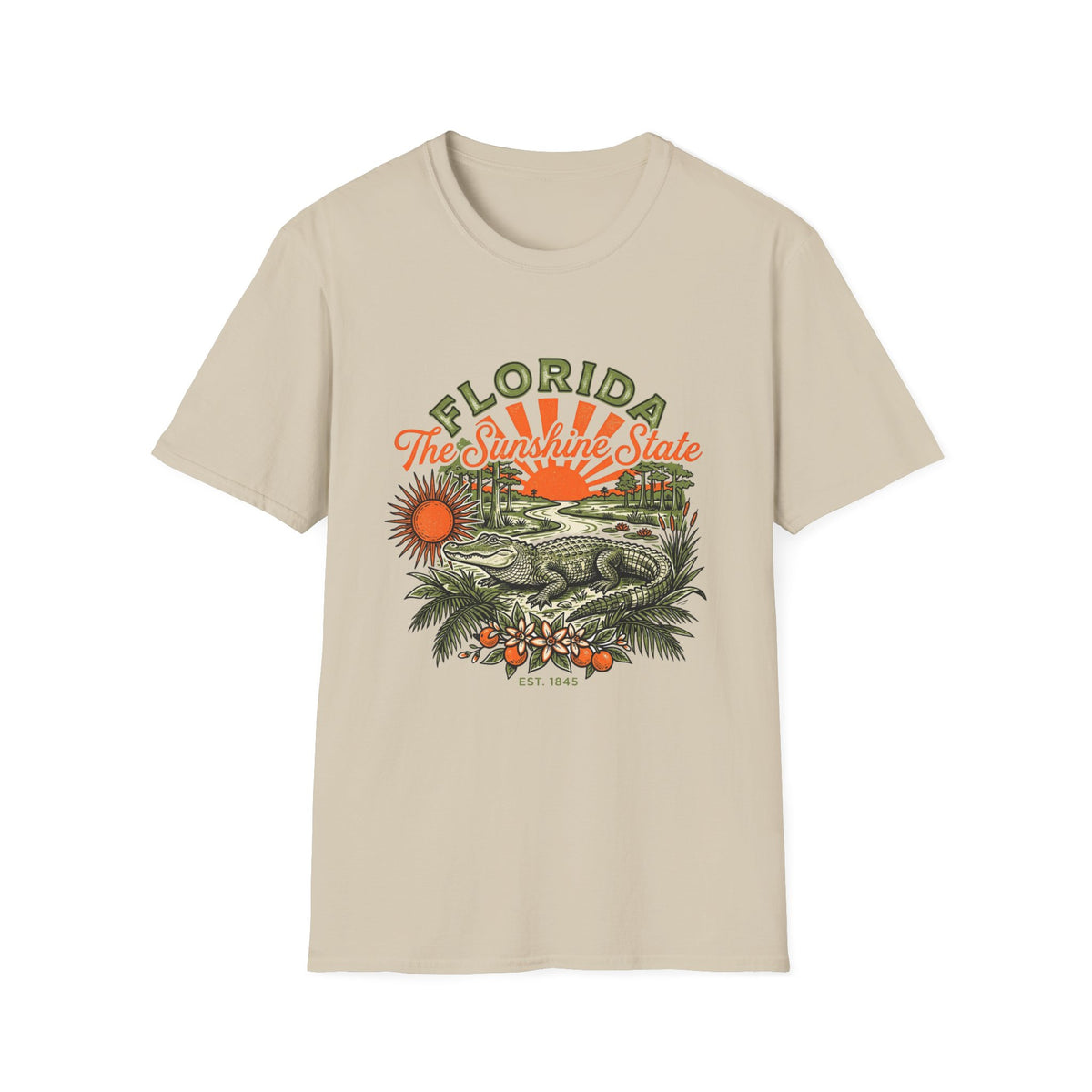 Florida Vintage Alligator T-Shirt — The Sunshine State Travel Tourist Graphic Design Unisex 100 Cotton Gildan T-Shirt