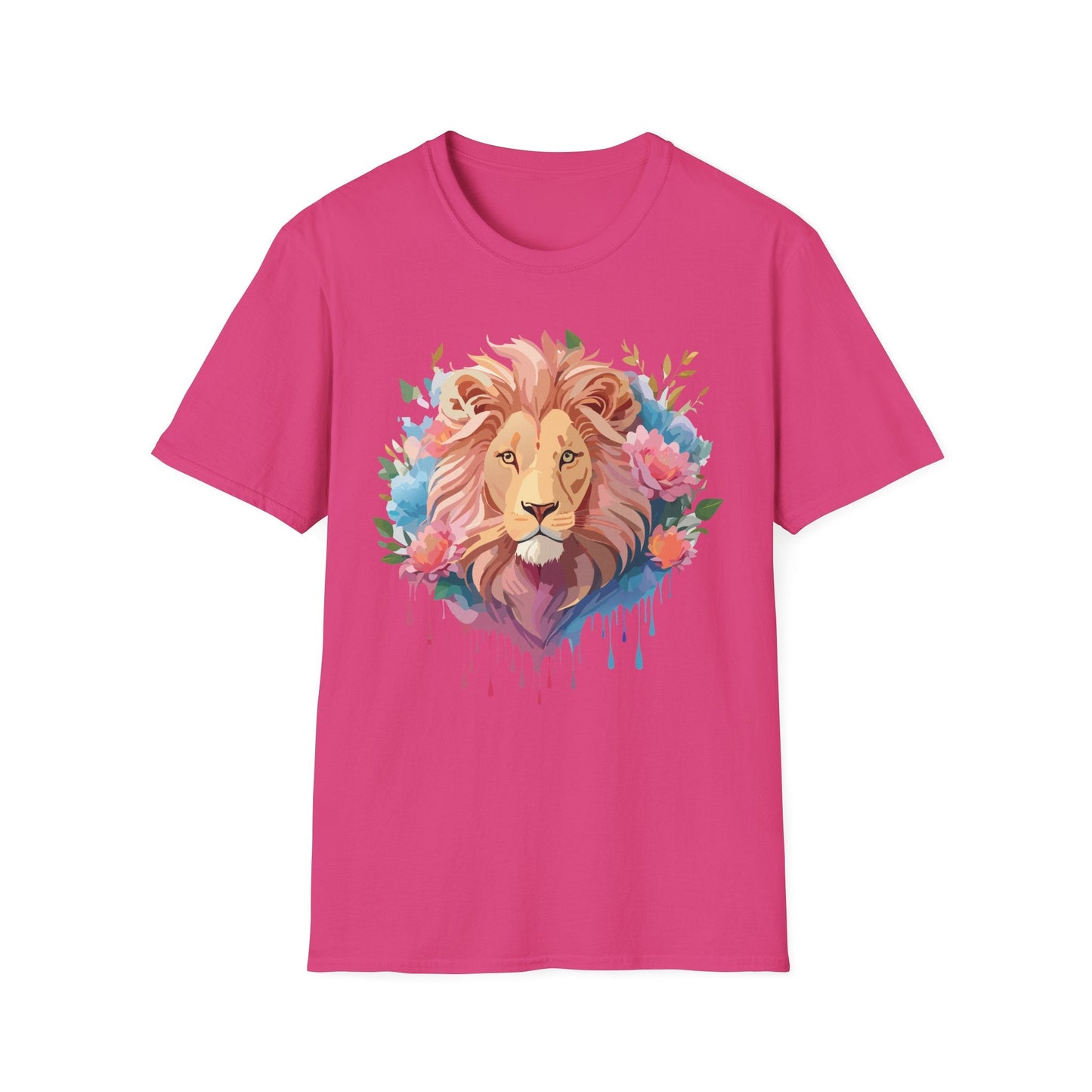 Lion Shirt Unisex Floral Lion Tee 100 Percent Cotton Softstyle Gildan 64000
