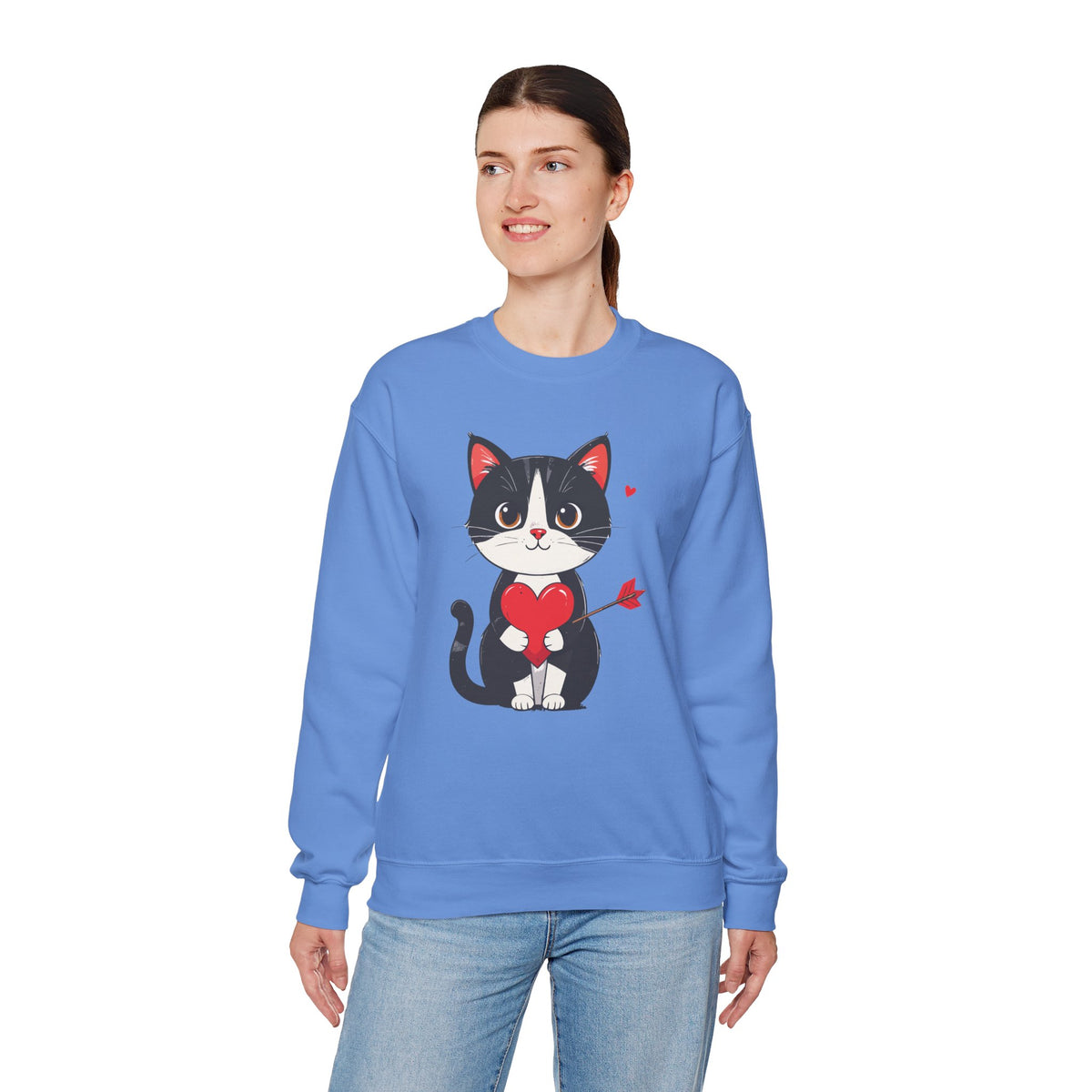 Cat Heart Sweatshirt, Heart Sweatshirt, Cat Sweatshirt, Valentine's Day Sweatshirt, 50/50 Cotton-Poly Animal Sweatshirt 103