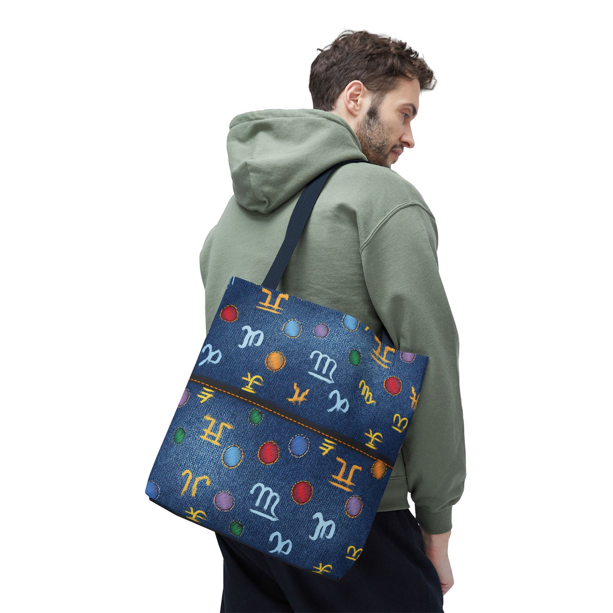 Denim Fabric Imitation Print Unisex Canvas Bag Poly Spun 3 Sizes Tote Bag 184-4