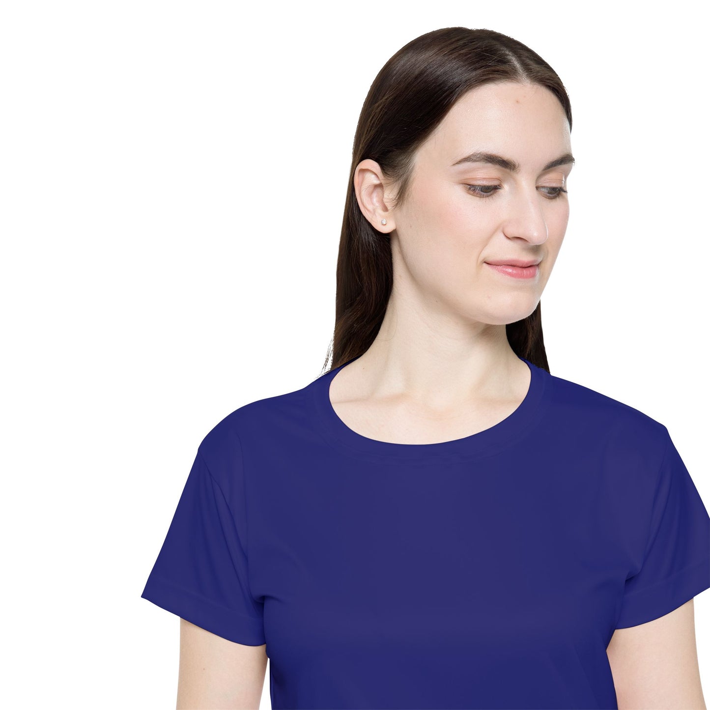 True Navy Color Women Sports Jersey Short Sleeves Poly Solid Navy Color Print Athletic Tee
