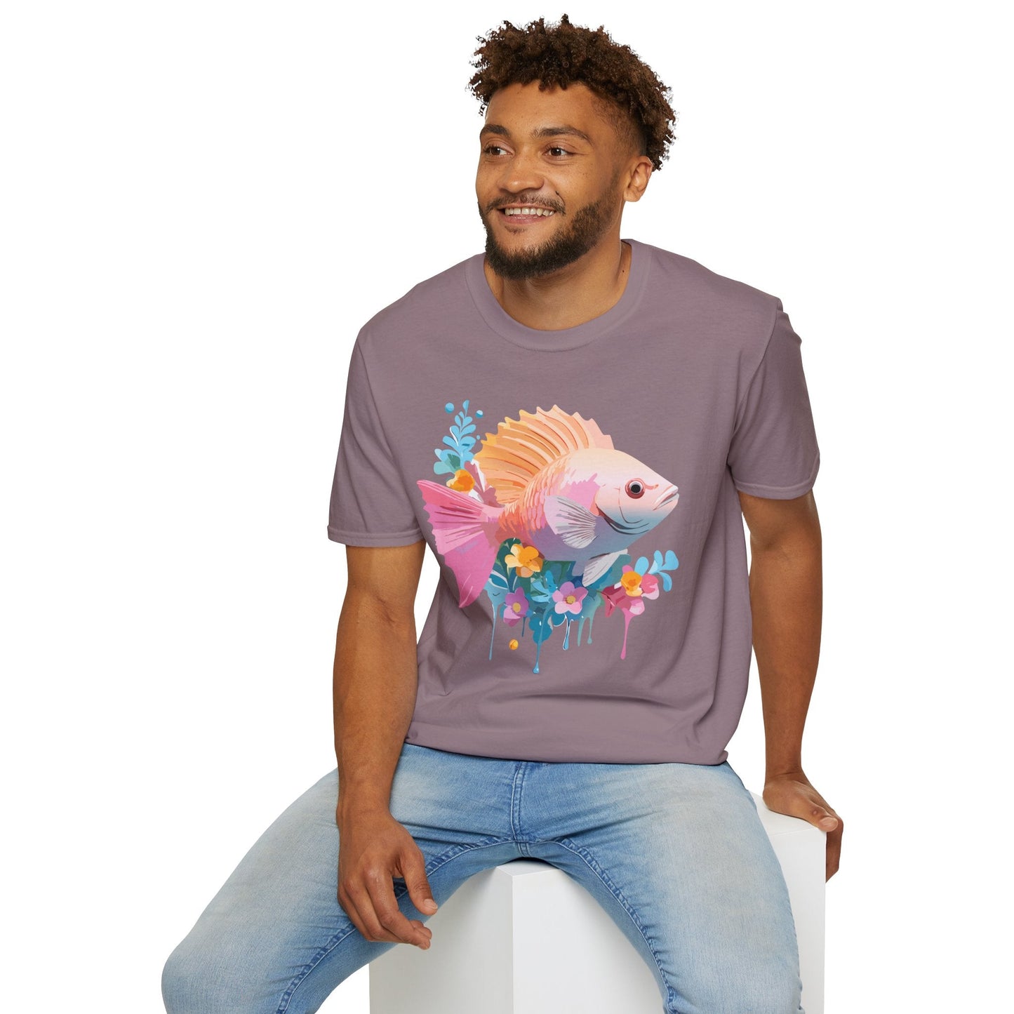 Fish Art Design Graphic Tee Shirt Unisex Softstyle Cotton Short Sleeve Comfort Fit Everyday Wear
