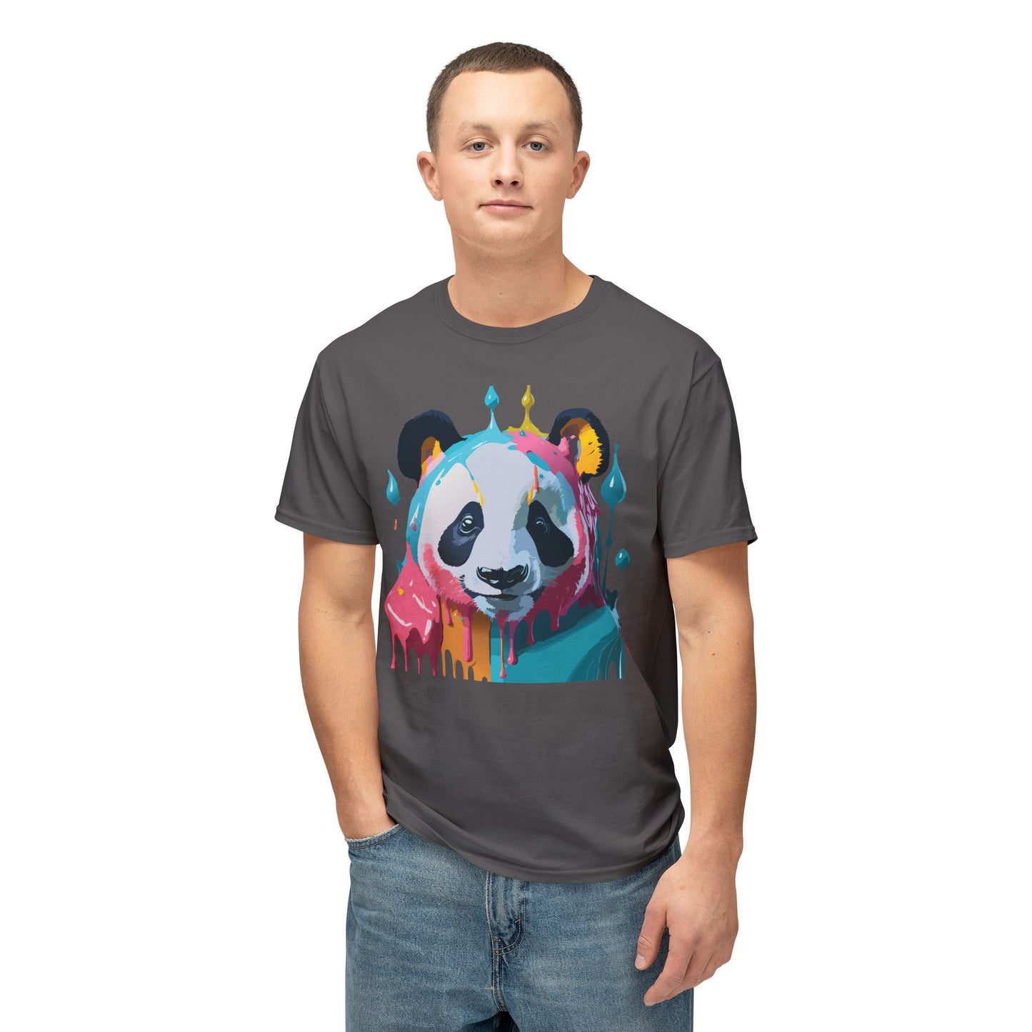 Unisex Panda Art T Shirt With Floral Design Print In HD Cotton 100 Percent USA Made