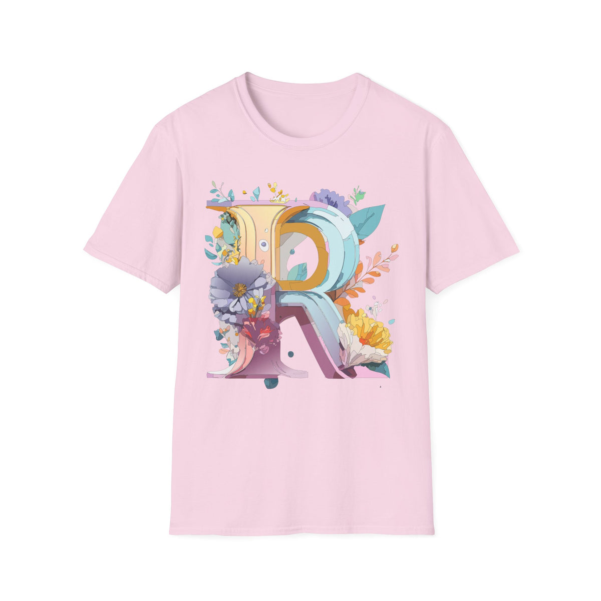 Floral Letter R T-Shirt | Botanical Monogram Initial Tee