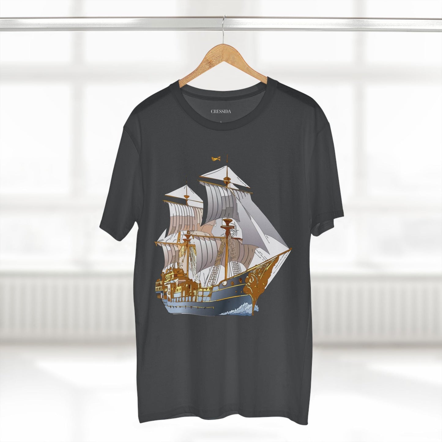 Ship Graphic Unisex 100 Cotton T-Shirt with Gold Frigate Art Design 13
