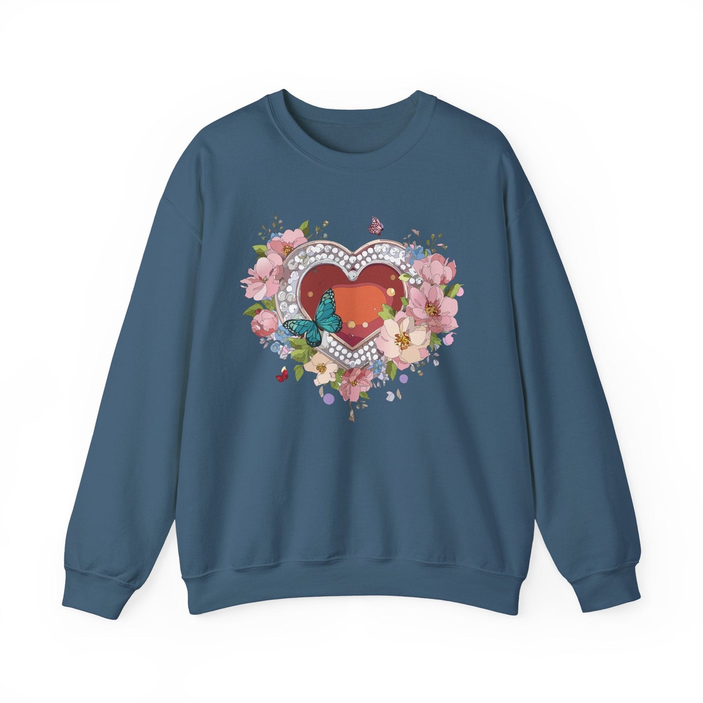 Floral Heart Sweatshirt Unisex Valentines Day Edition Gildan 18000 Heavy Blend Crewneck