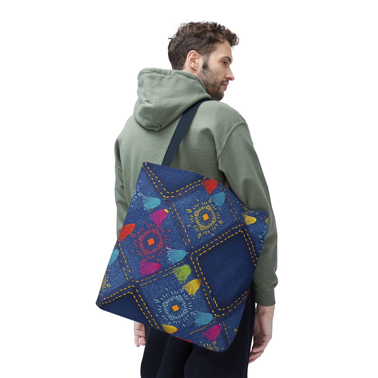 Diwali Graphic Denim Fabric Imitation Print Unisex Canvas Bag Poly Spun 3 Sizes Tote Bag 205-27