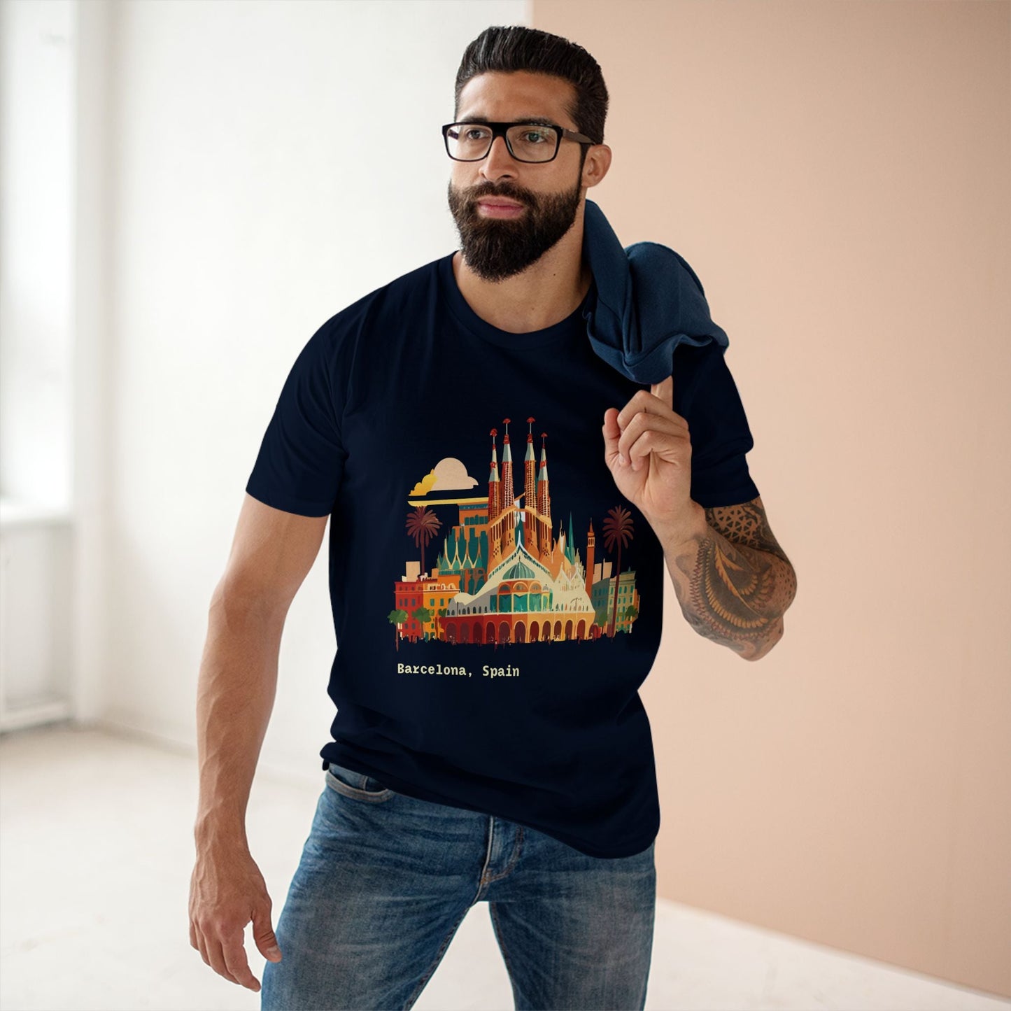 Barcelona Travel Shirt Unisex Premium Cotton Tee With Retro Artwork From Retro2Nova Collection TT7