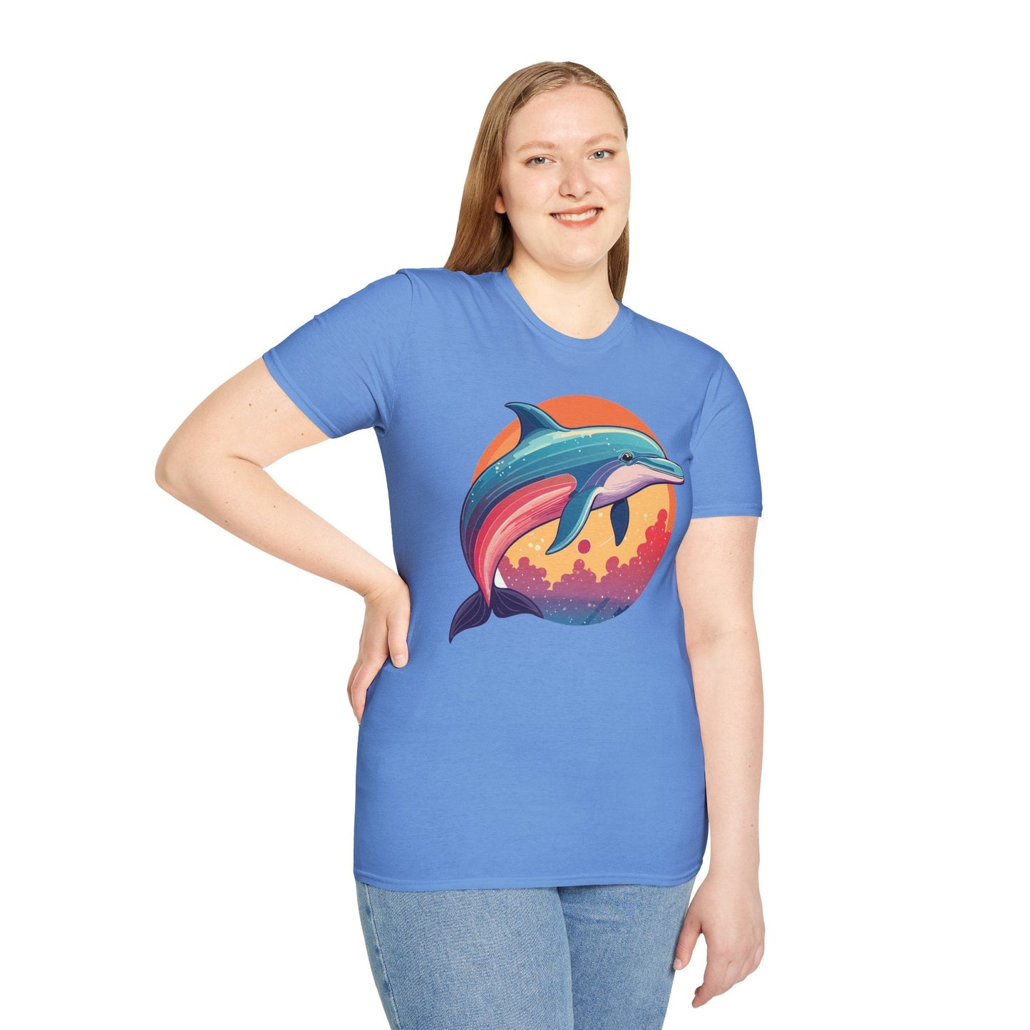 Dolphin Shirt For Unisex Adults Gildan Softstyle 64000 Ring Spun Cotton Tee Fish Tee