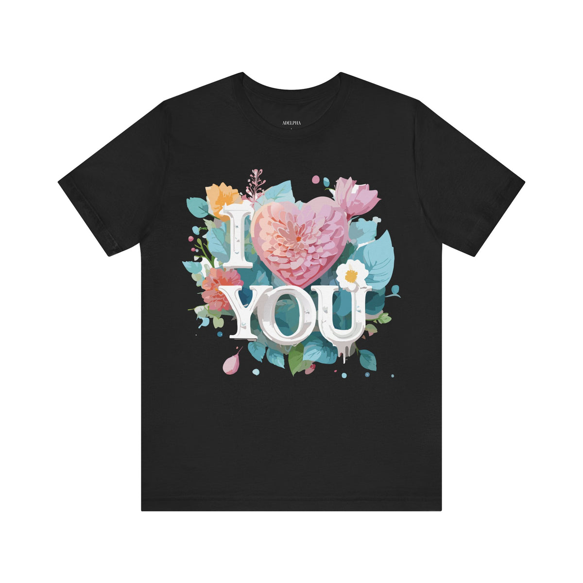 Valentine's Day Graphic Unisex Cotton Bella+Canvas Tee with Floral Art Design d125