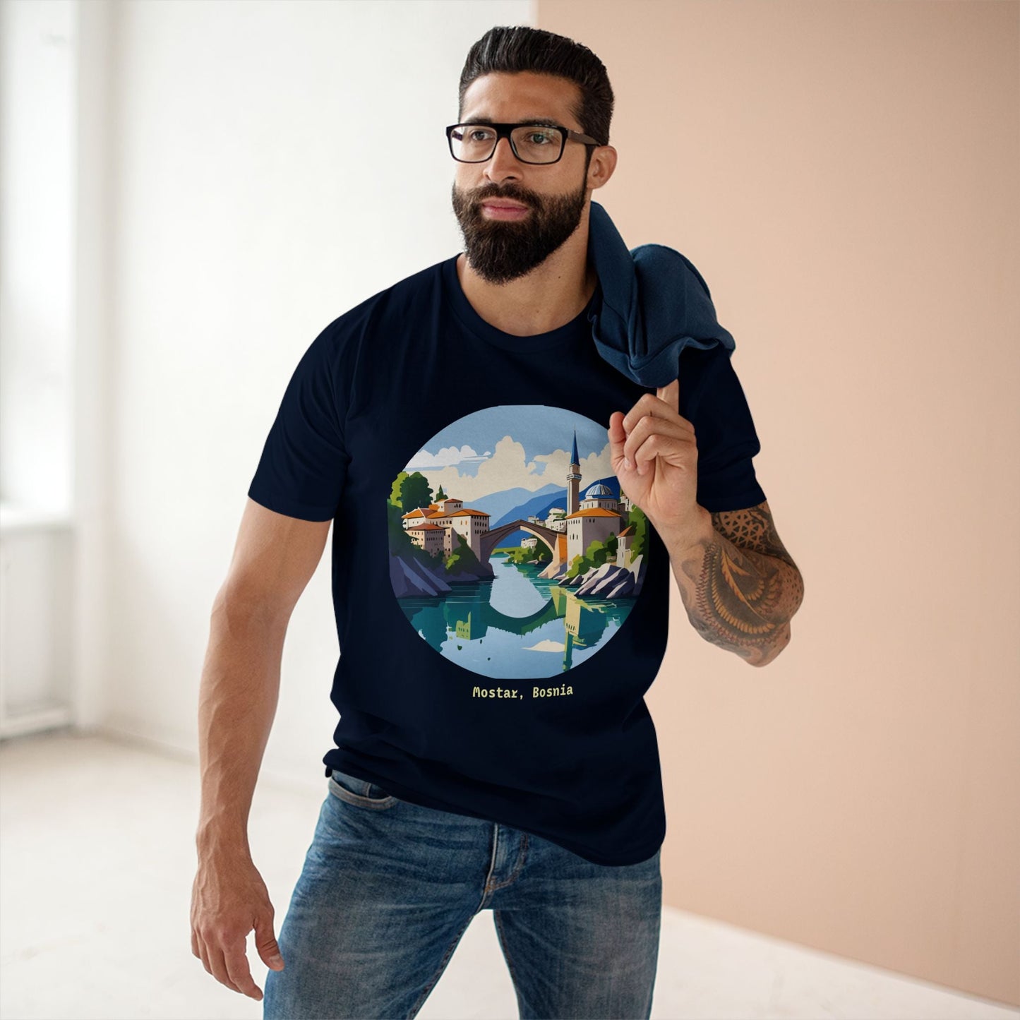 Unisex Premium Cotton Tee With Original Art Design Retro2Nova Travel And Bosnia Theme Shirt