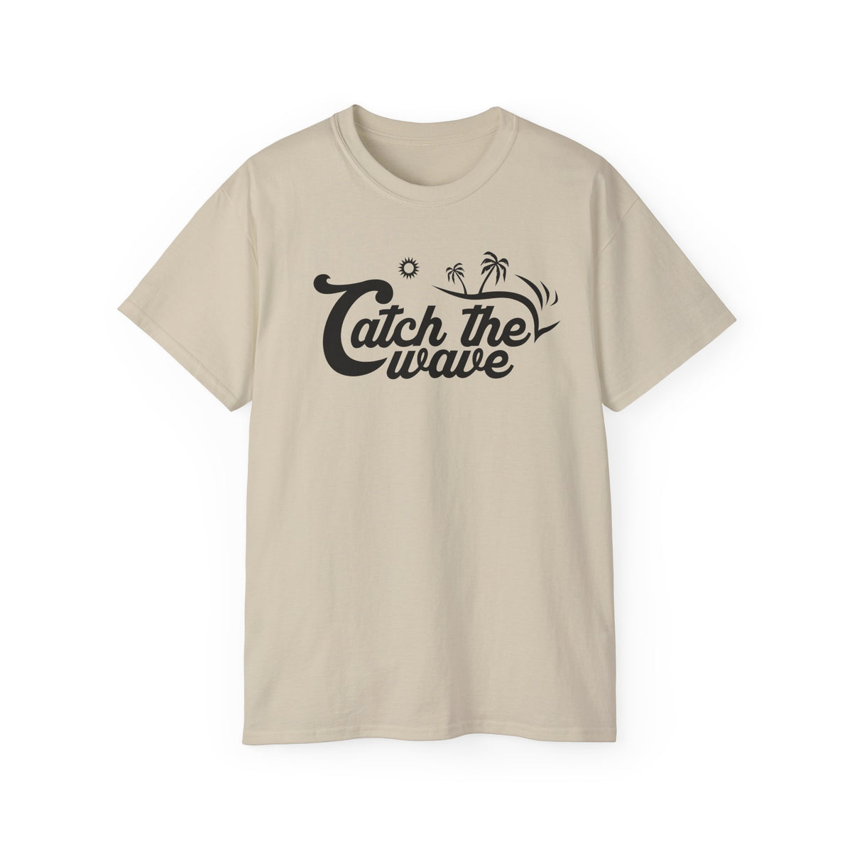 Catch the Wave Tee | Surf Script Typography, Palm Trees, Beach Vibes