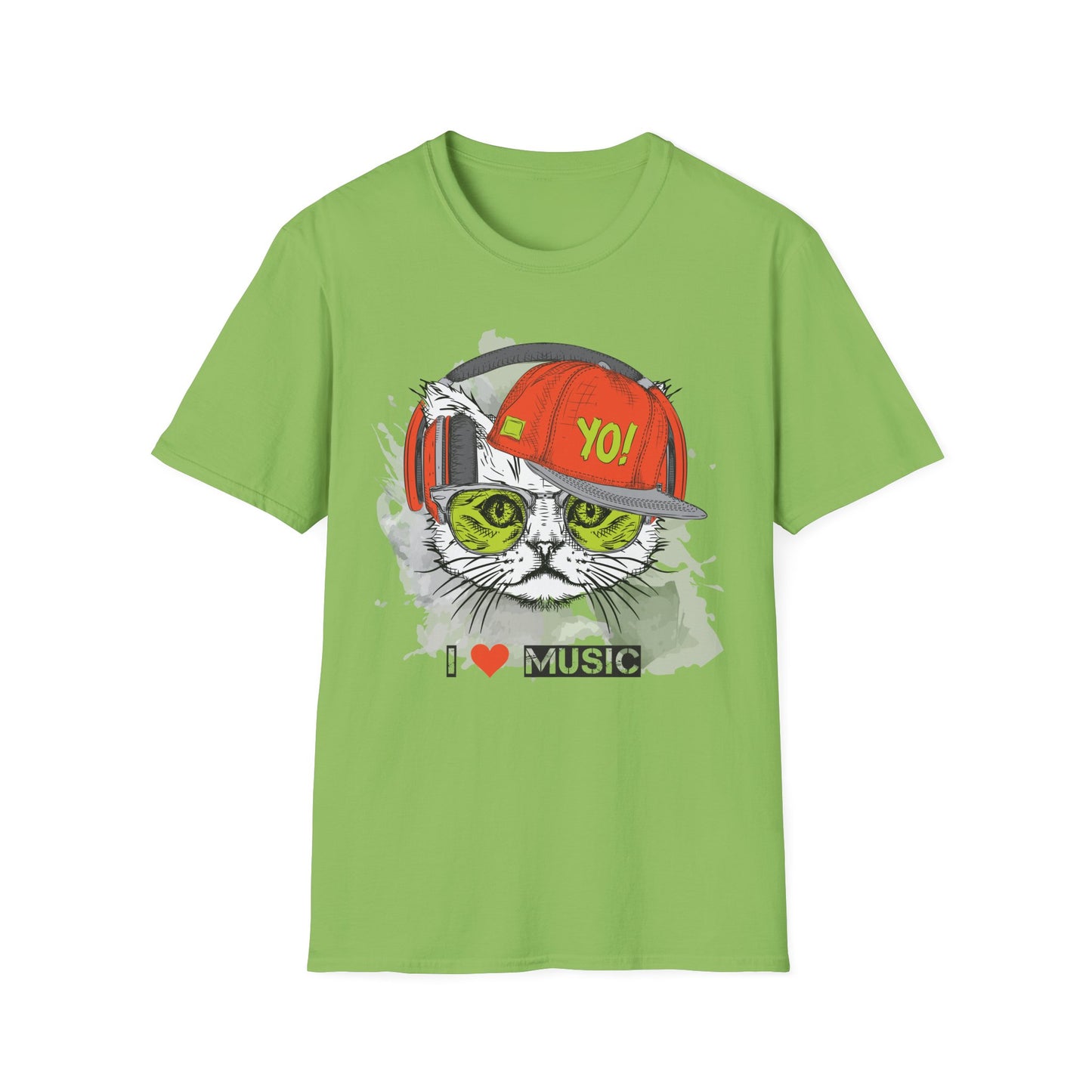 Cat DJ T-Shirt Unisex Cotton Short Sleeves I Love Music Graphic Tee