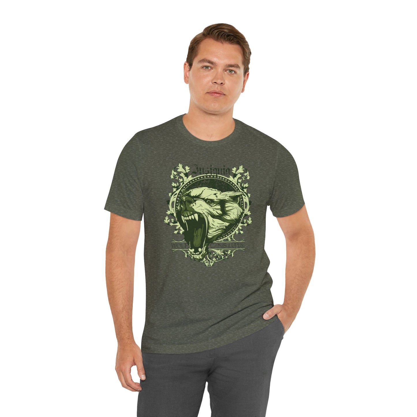 Howling Wolf Skull Tee Gothic Vintage Crest, Green Graphic Shirt Art-54
