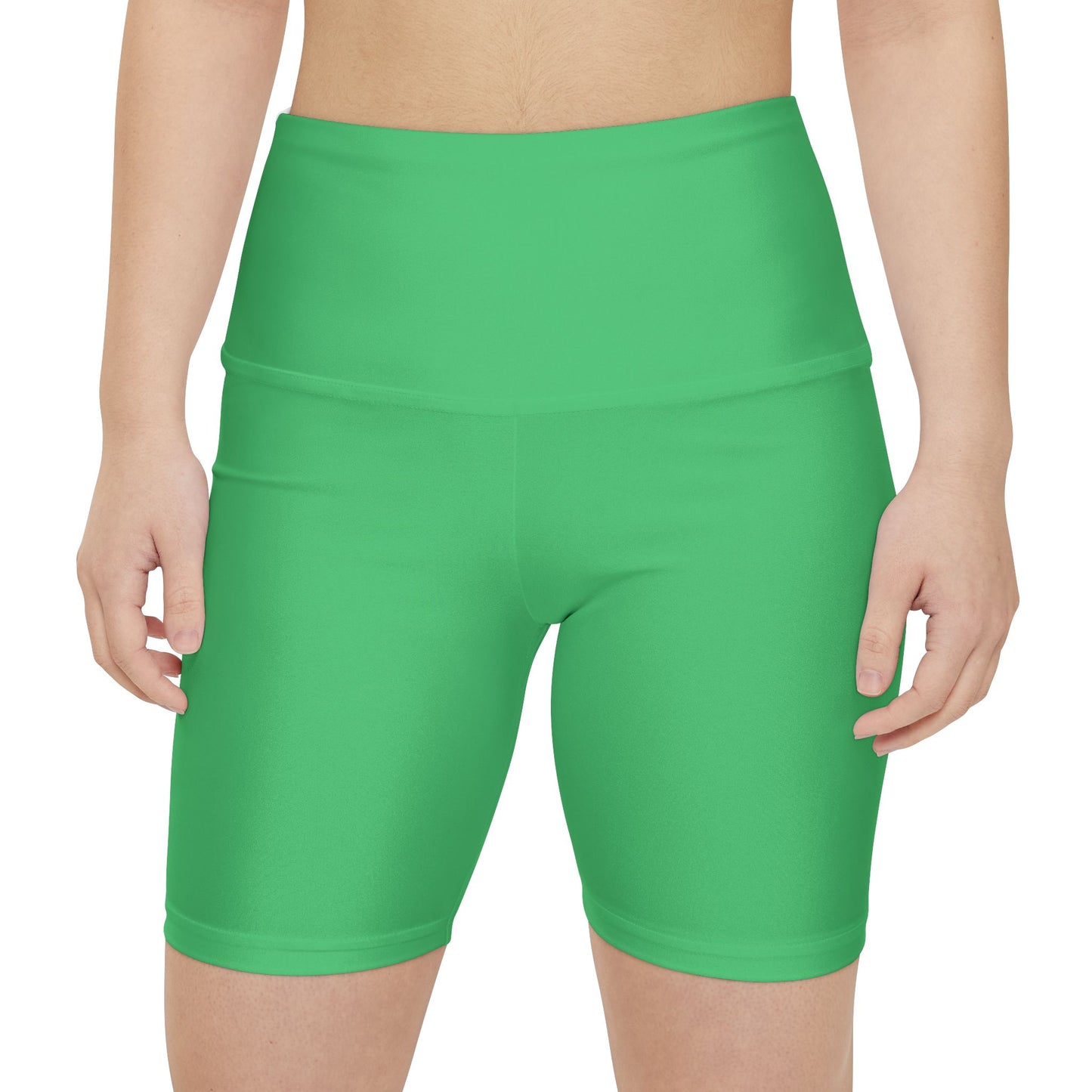 Emerald Green Women's Workout Shorts — Solid Green High-Waist Biker Shorts