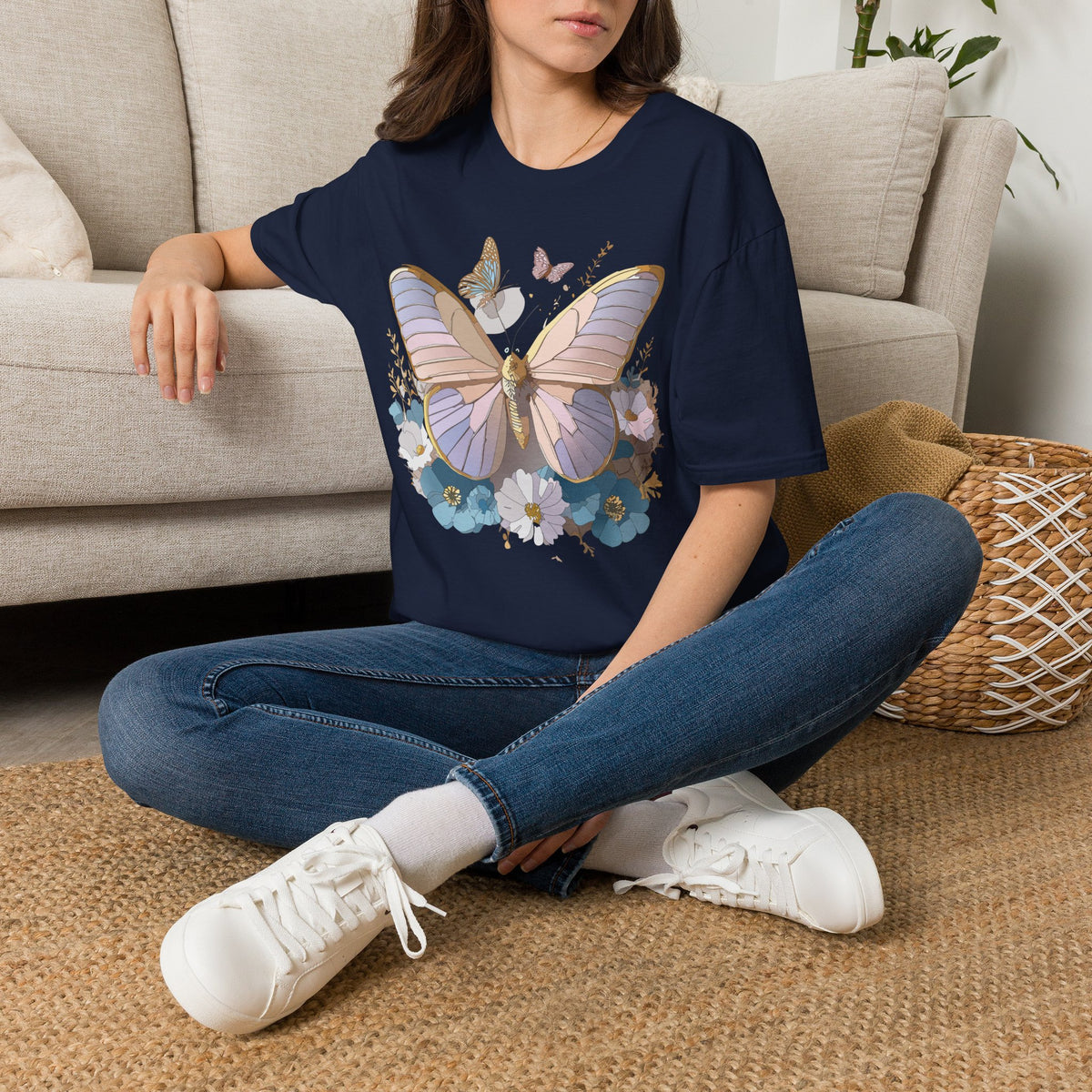 Butterfly Floral T-Shirt — Pastel Moth & Wildflower Graphic Design Unisex 100 Cotton Gildan T-Shirt