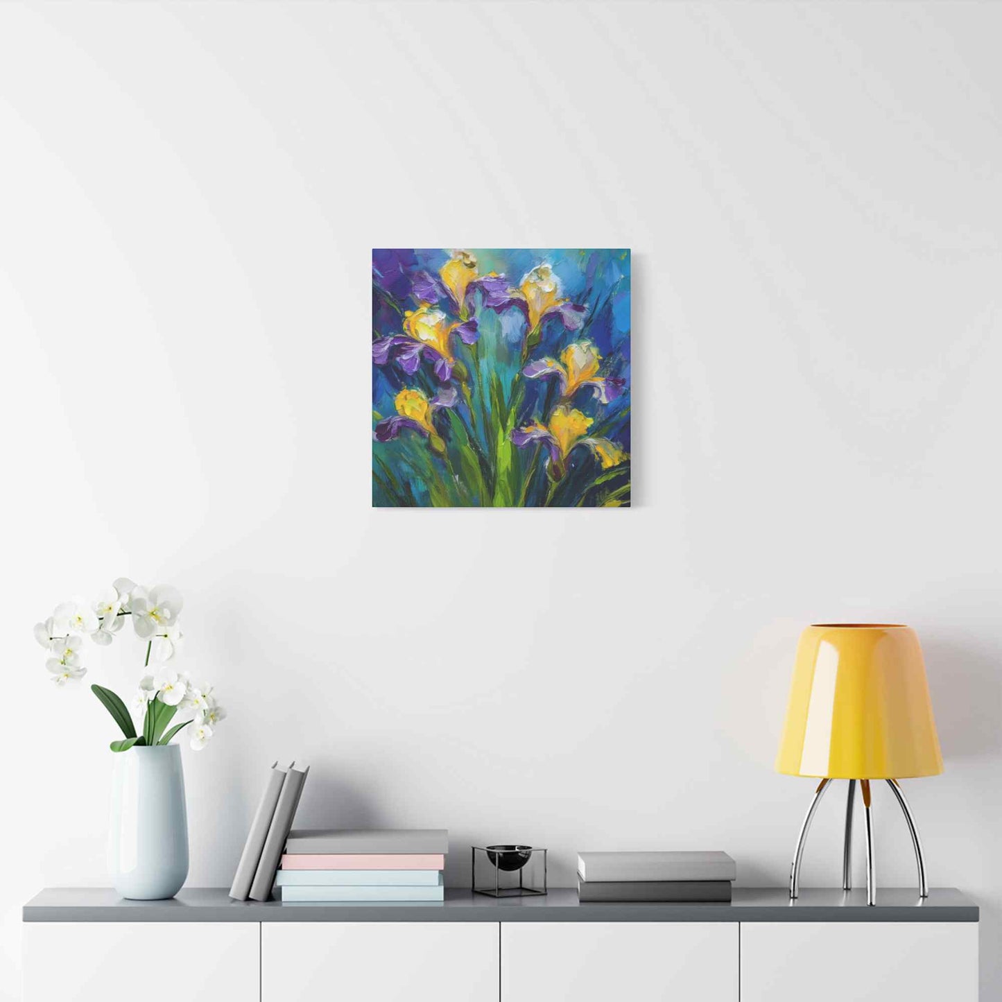 Irises Floral Print Canvas, Floral Oil Paint Print 20x20, 24x24, 30x30, 32x32, 36x36 Art Design Pine-Wood Inner Frame MC-184
