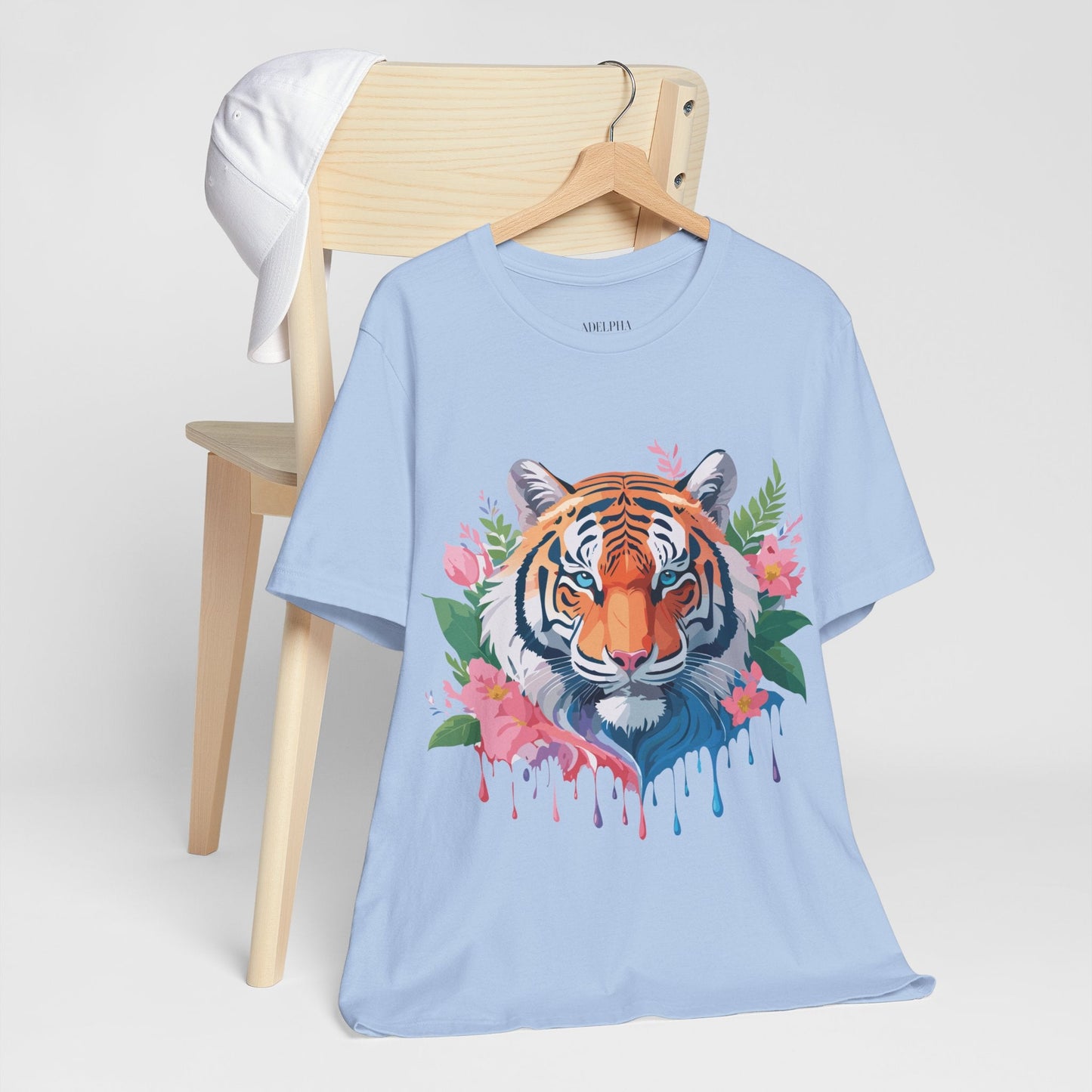 Tiger Graphic Tee Unisex Short Sleeve Shirt With Vintage Inspired Artwork By Adelpha