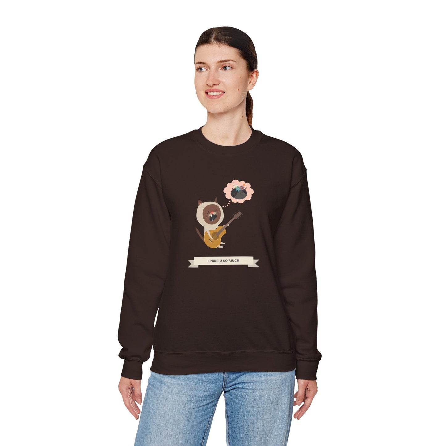Cat with Guitar Sweatshirt, Love Sweatshirt, Cat Sweatshirt, Valentine's Day Sweatshirt, 50/50 Cotton-Poly Animal Sweatshirt 127