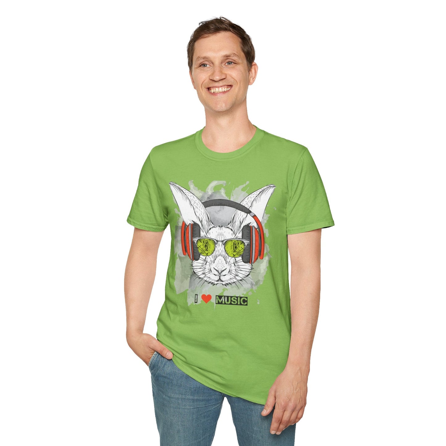 I Love Music Animals Shirt With Headphones Unisex Softstyle Tee 100 Percent Ring Spun Cotton