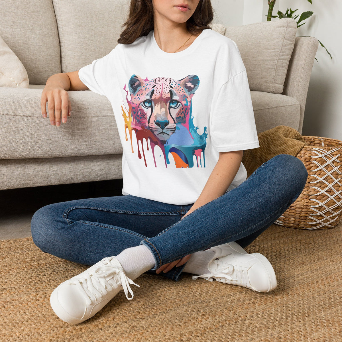 Colorful Cheetah Face T-Shirt | Watercolor Drip Animal Tee