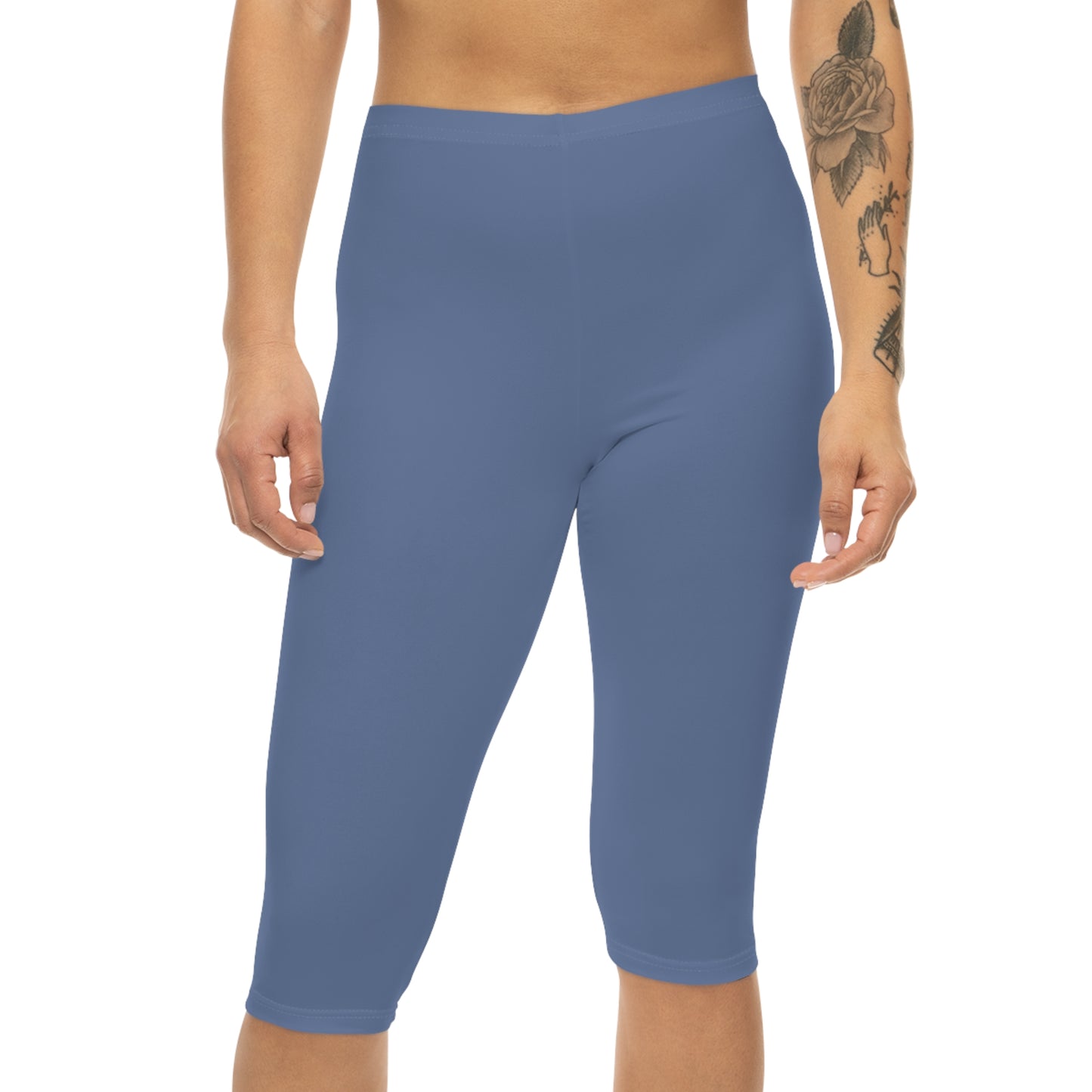 Derby Blue Color Women's Brushed Suede Poly Span Casual Capri Leggings XS-2XL