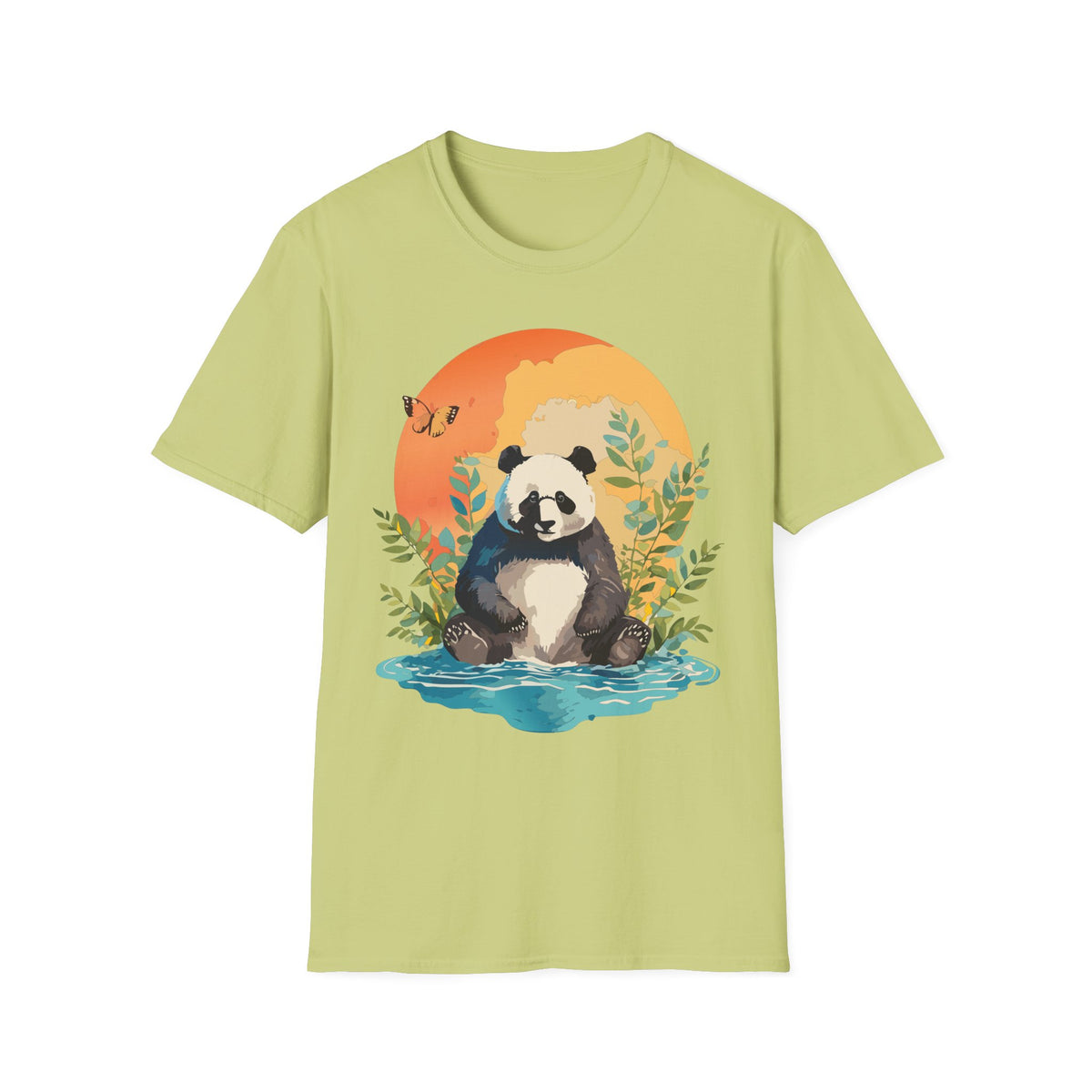 Panda Sunset Illustration T-Shirt | Cute Panda Nature Tee