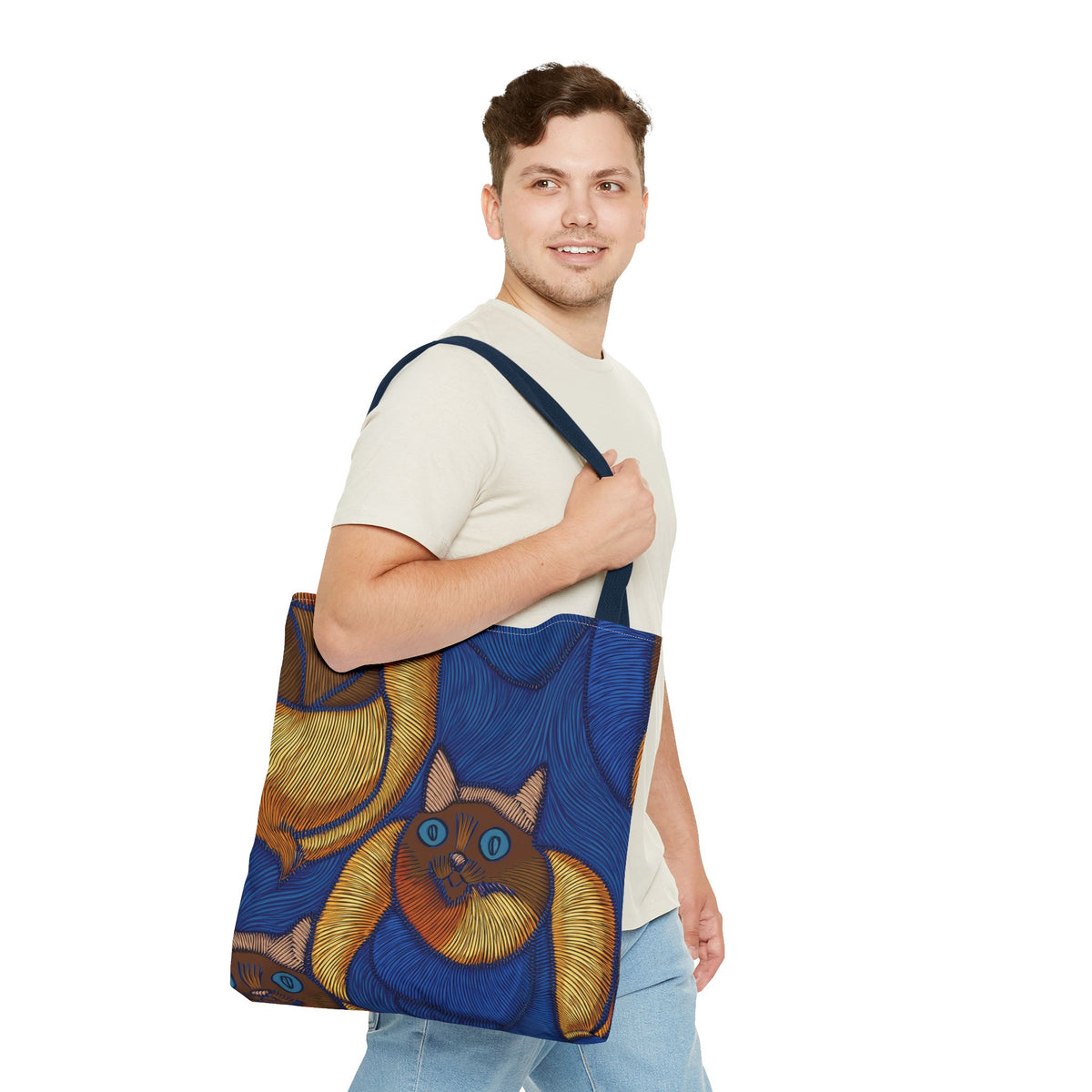 Denim Fabric Imitation Print Unisex Canvas Bag Poly Spun 3 Sizes Tote Bag 190-8