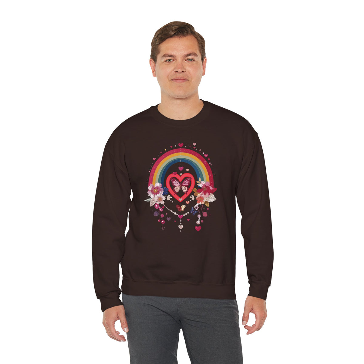 Rainbow Heart Sweatshirt, Floral Heart Sweatshirt, Floral Love Sweatshirt, Valentine's Day Sweatshirt, Rainbow Heart Floral Sweatshirt 113