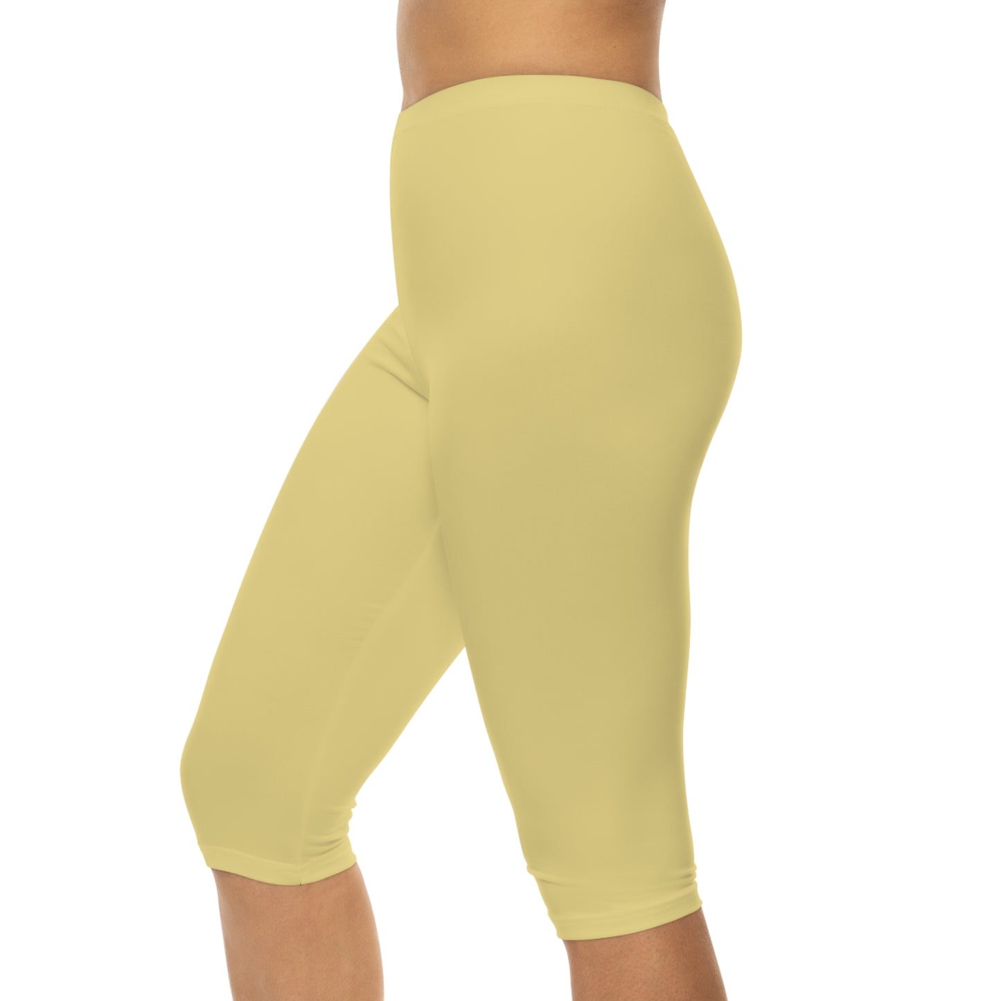 Summer Yellow Color Women's Brushed Suede Poly Span Casual Capri Leggings XS-2XL